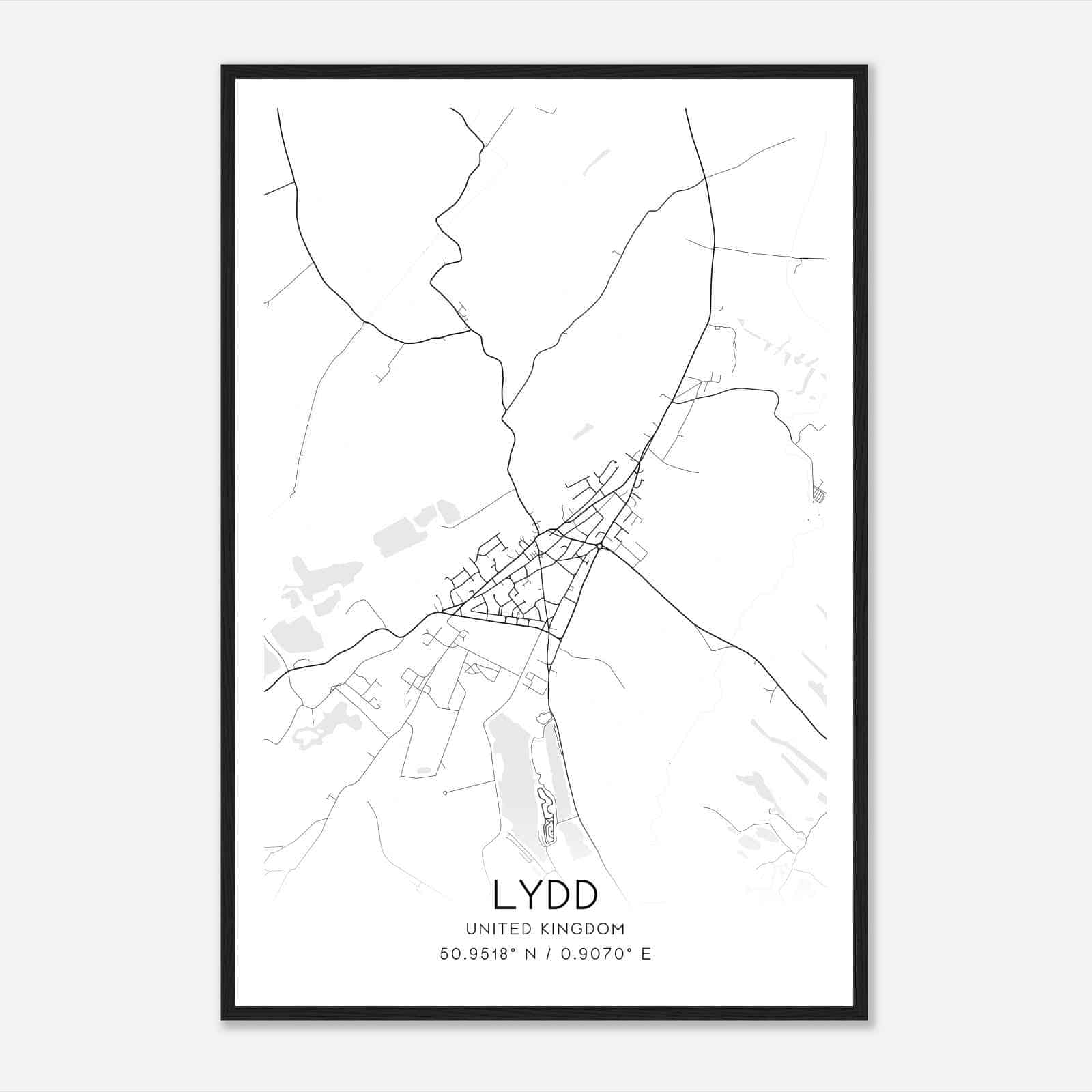 Lydd United Kingdom Map Poster, Modern Home Decor Wall Art Print