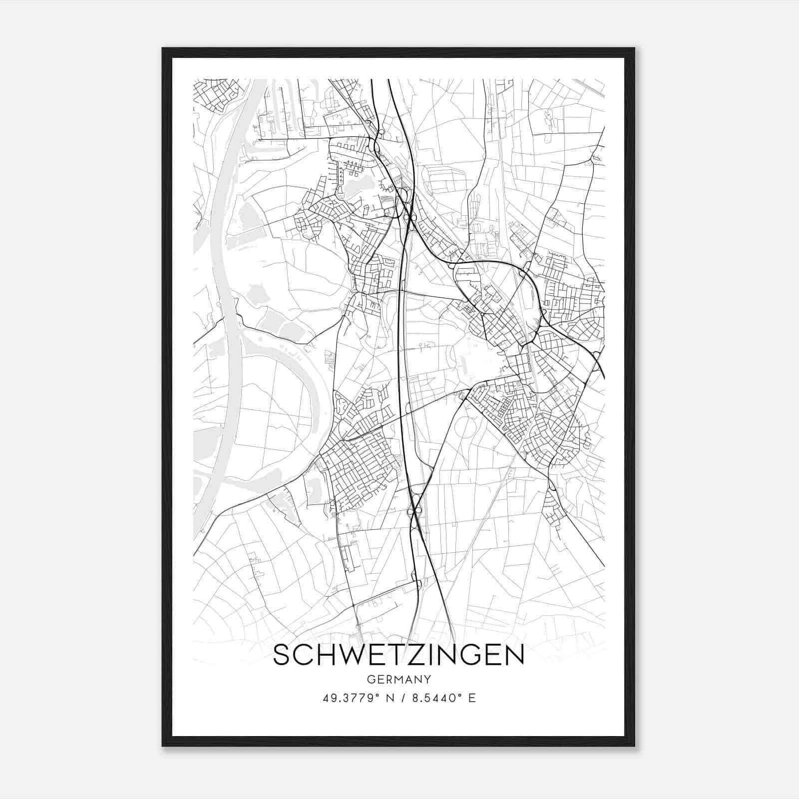 Schwetzingen Germany Map Poster, Modern Home Decor Wall Art Print