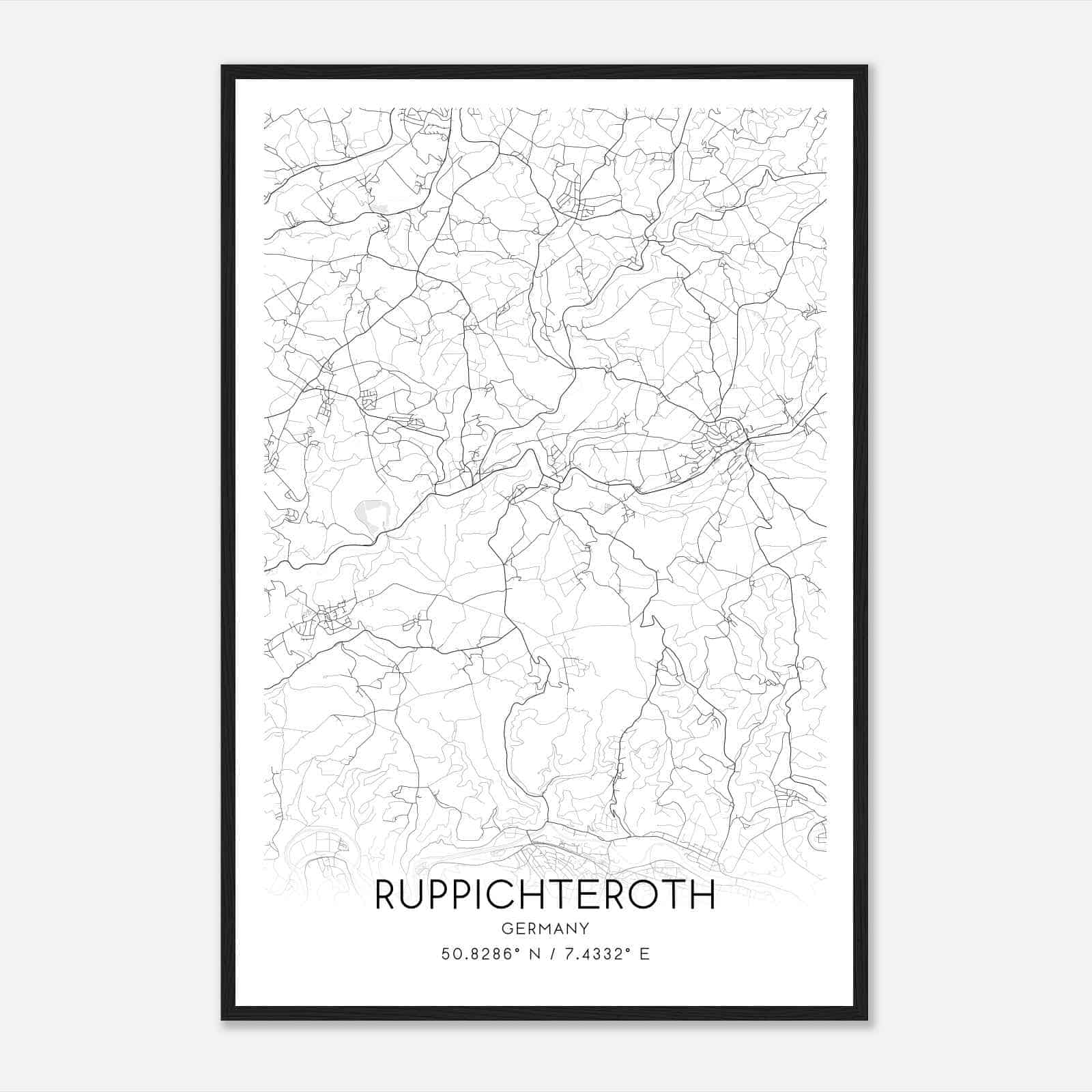 Ruppichteroth Germany Map Poster, Modern Home Decor Wall Art Print