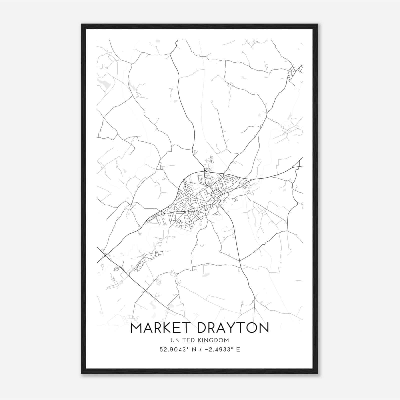 Market Drayton United Kingdom Map Poster, Modern Home Decor Wall Art Print