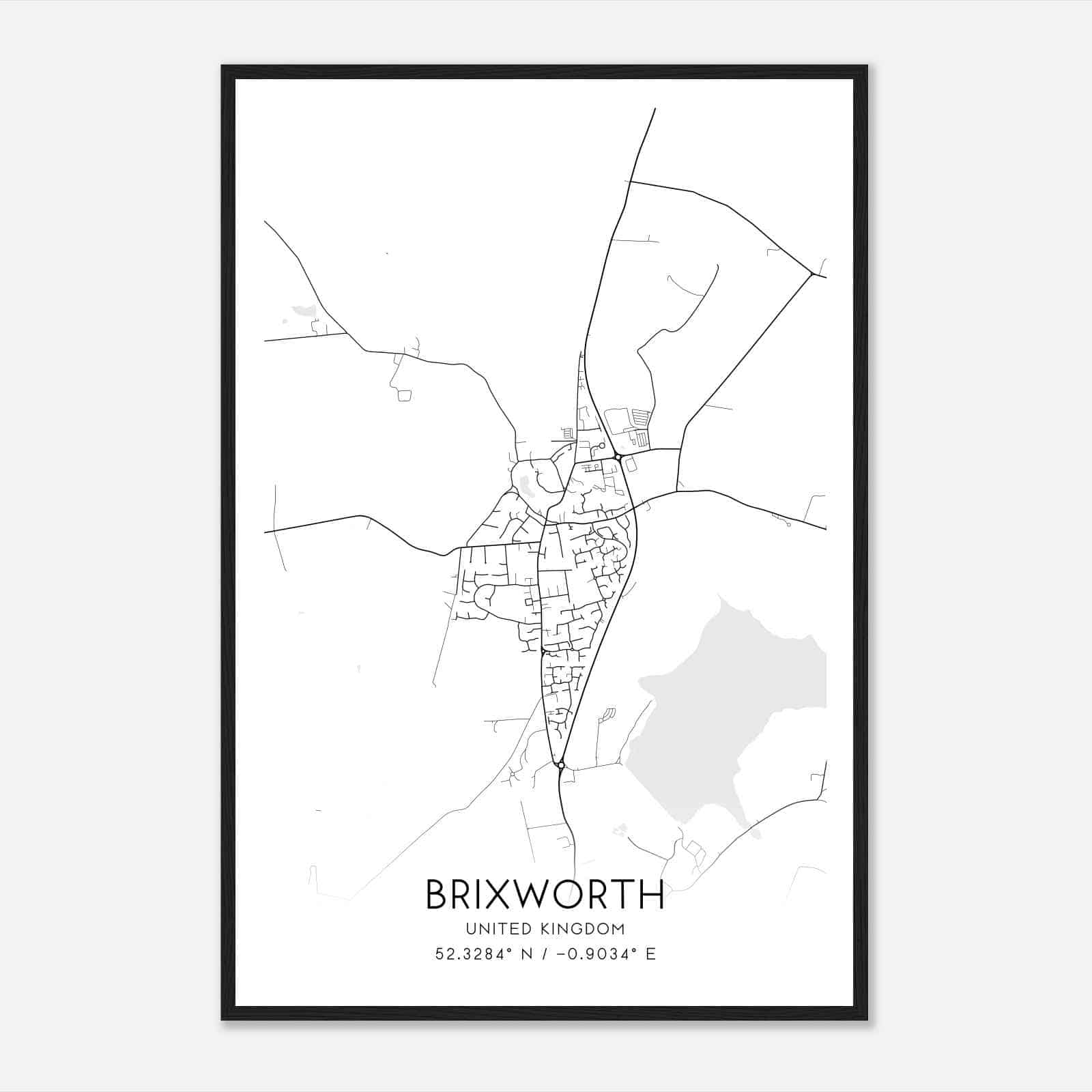 Brixworth United Kingdom Map Poster, Modern Home Decor Wall Art Print