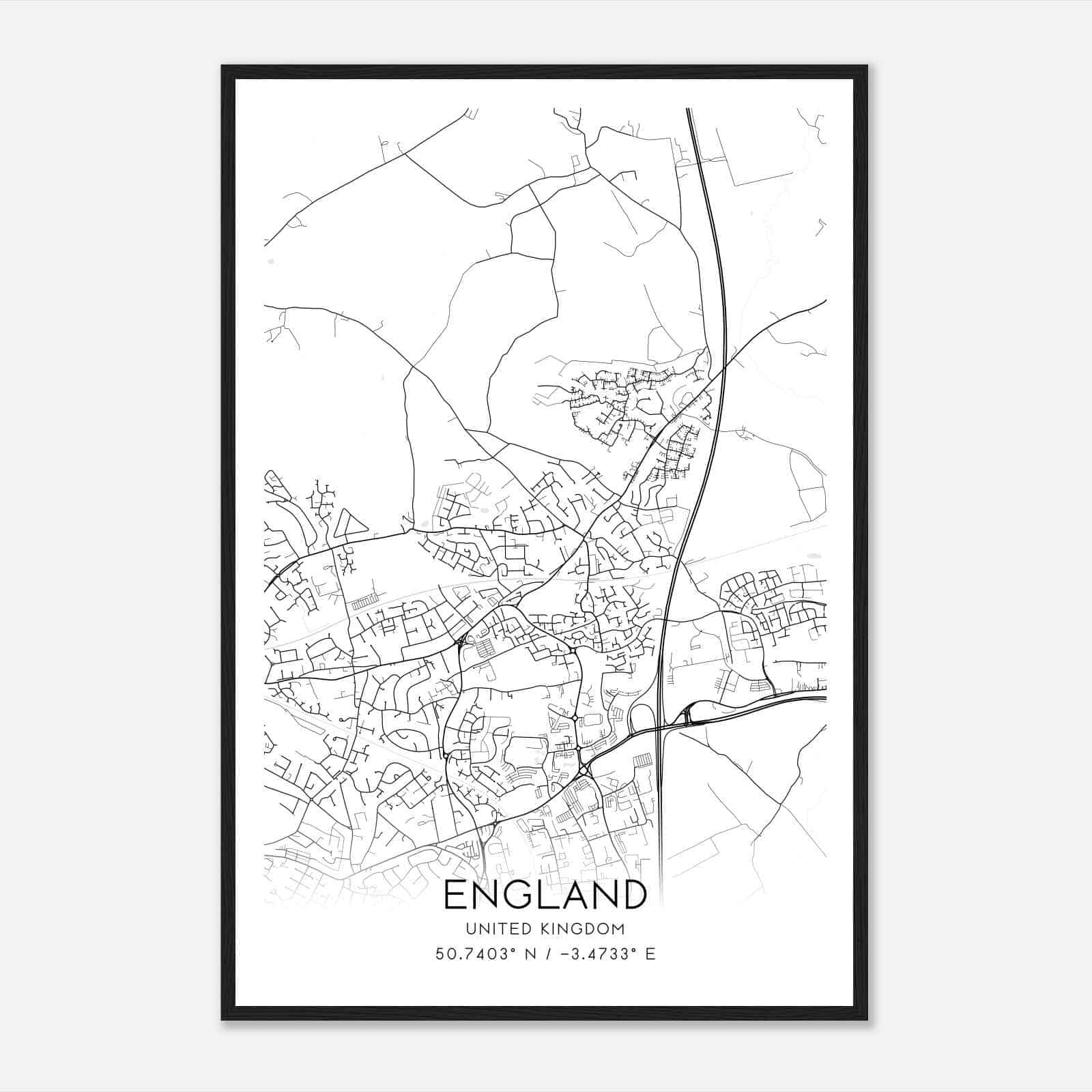 Pinhoe United Kingdom Map Poster, Modern Home Decor Wall Art Print