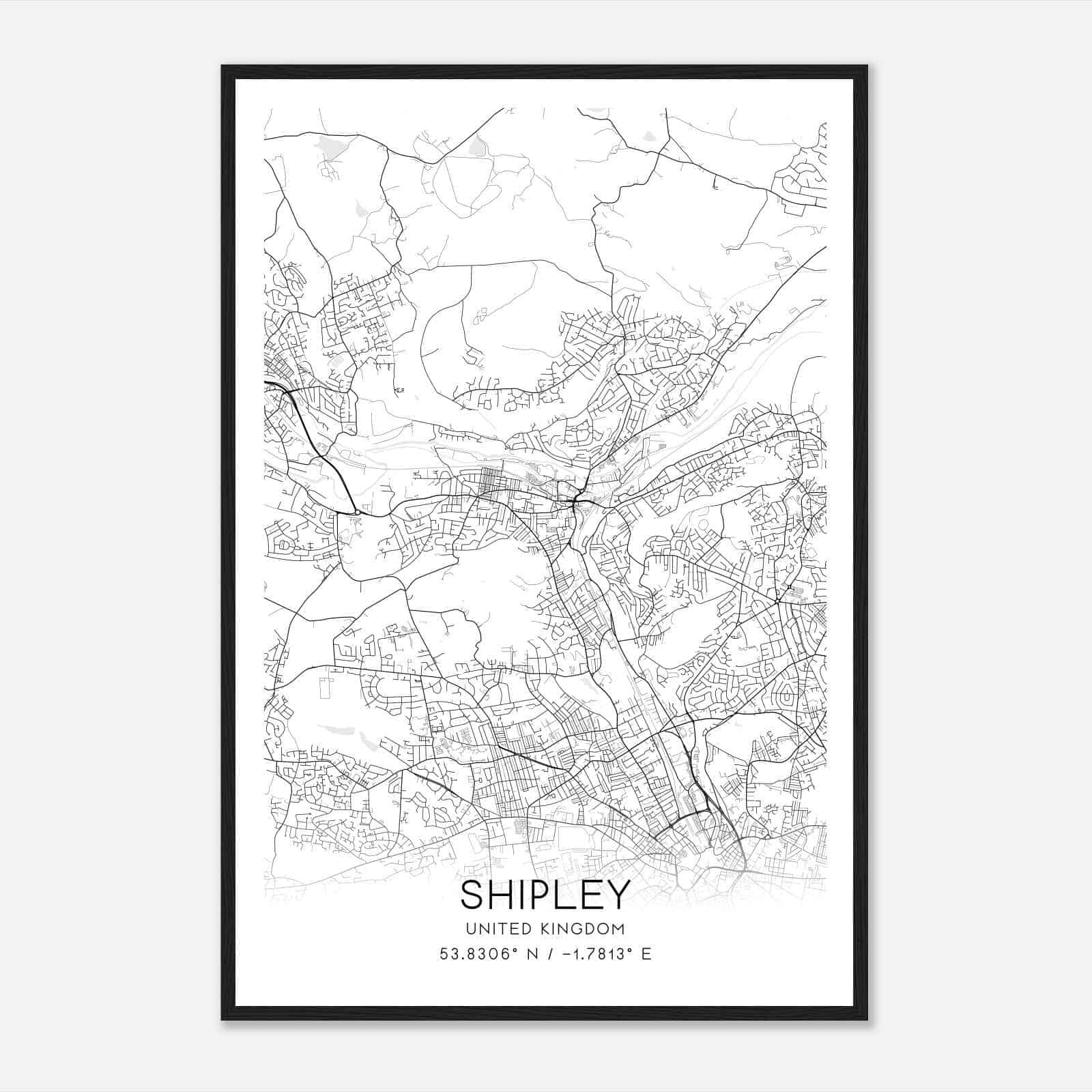 Shipley United Kingdom Map Poster, Modern Home Decor Wall Art Print