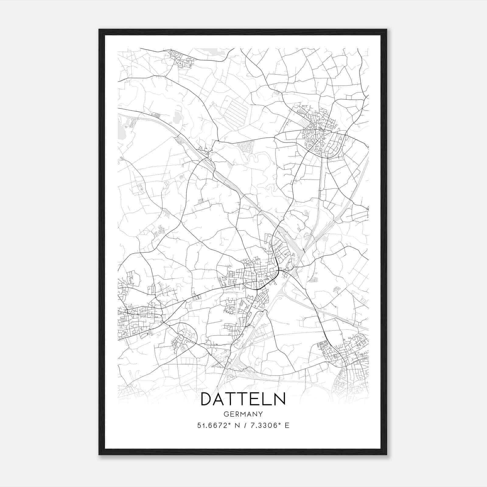 Datteln Germany Map Poster, Modern Home Decor Wall Art Print