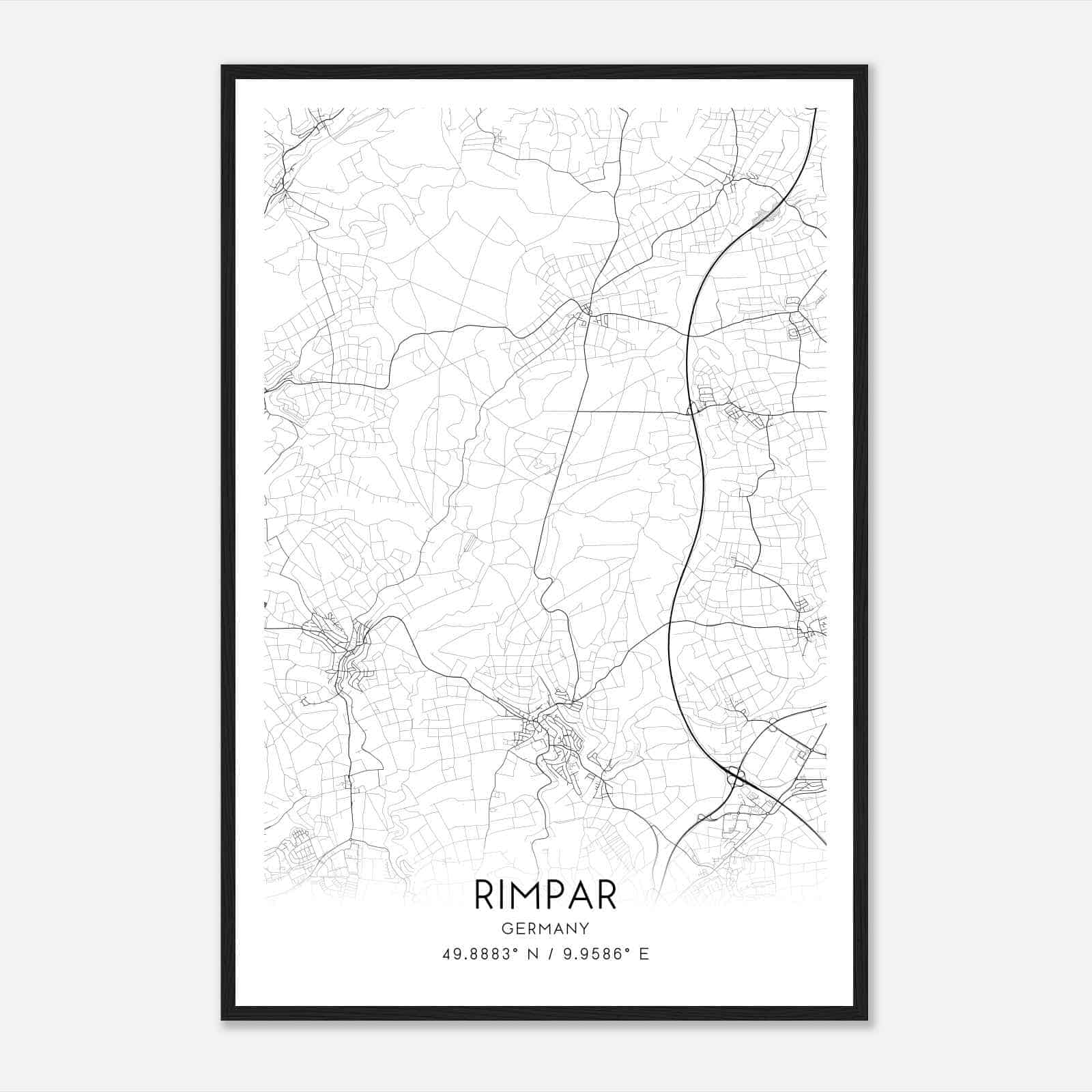 Rimpar Germany Map Poster, Modern Home Decor Wall Art Print