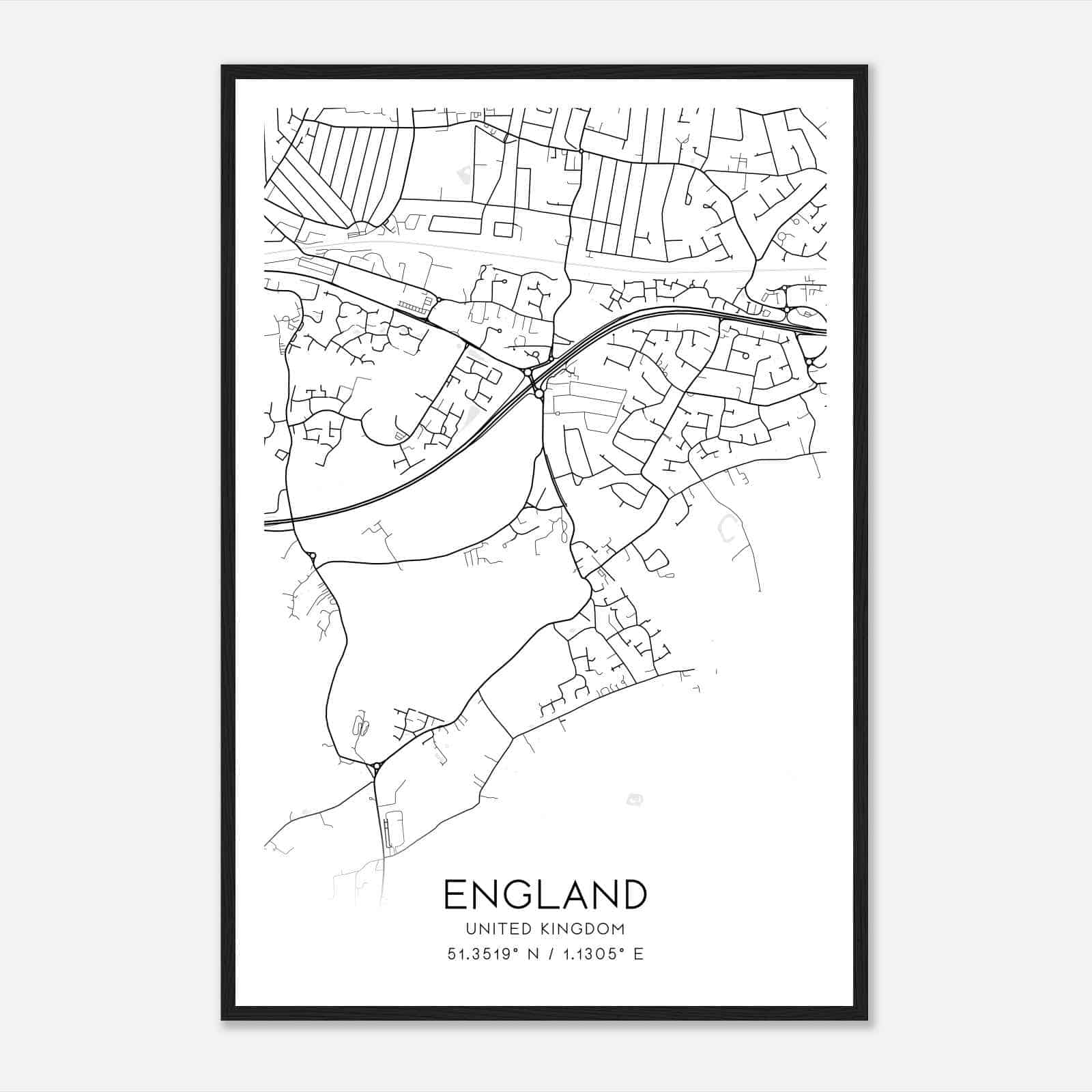 Herne United Kingdom Map Poster, Modern Home Decor Wall Art Print