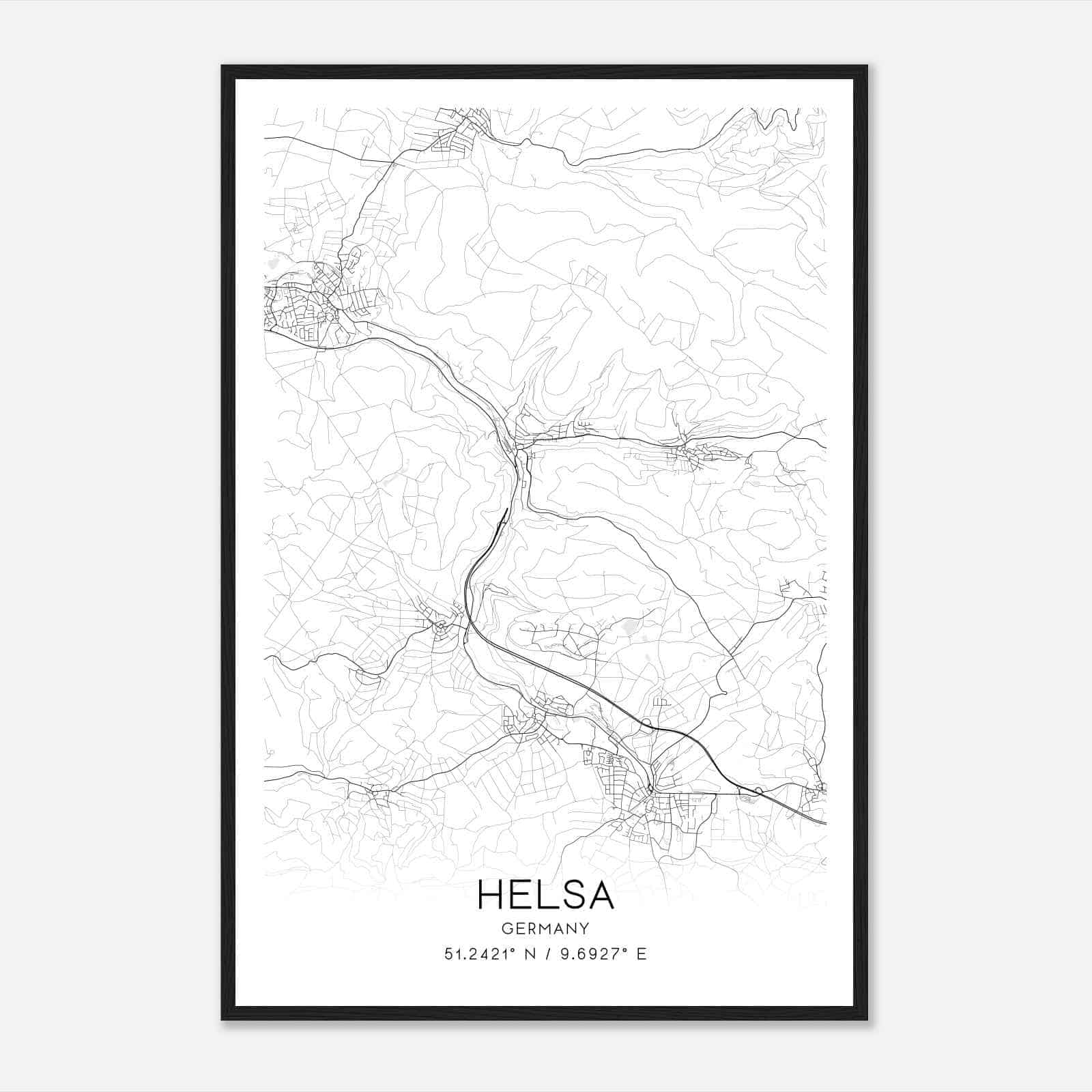 Helsa Germany Map Poster, Modern Home Decor Wall Art Print