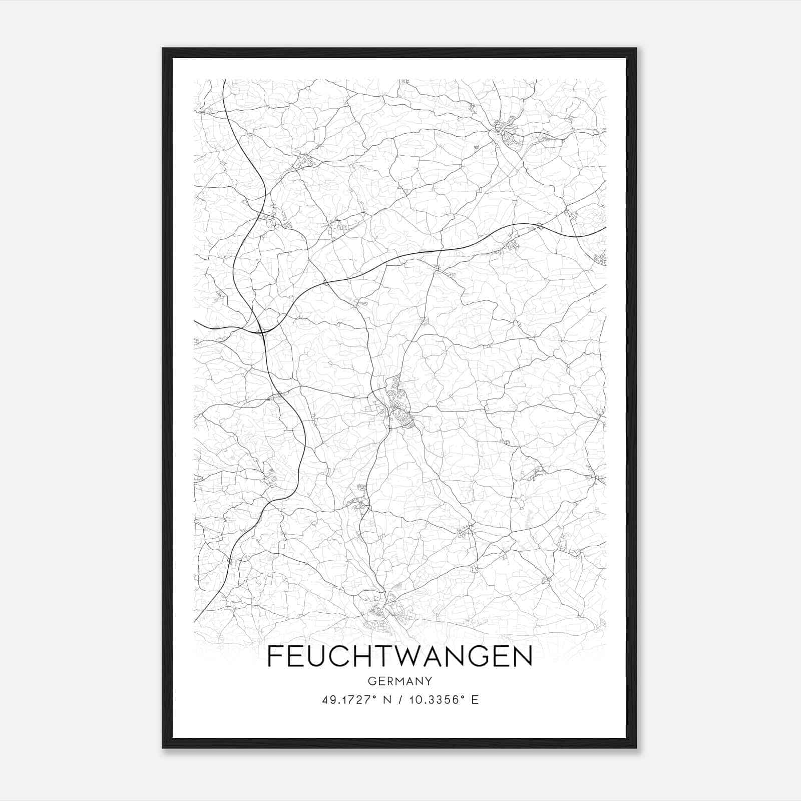 Feuchtwangen Germany Map Poster, Modern Home Decor Wall Art Print