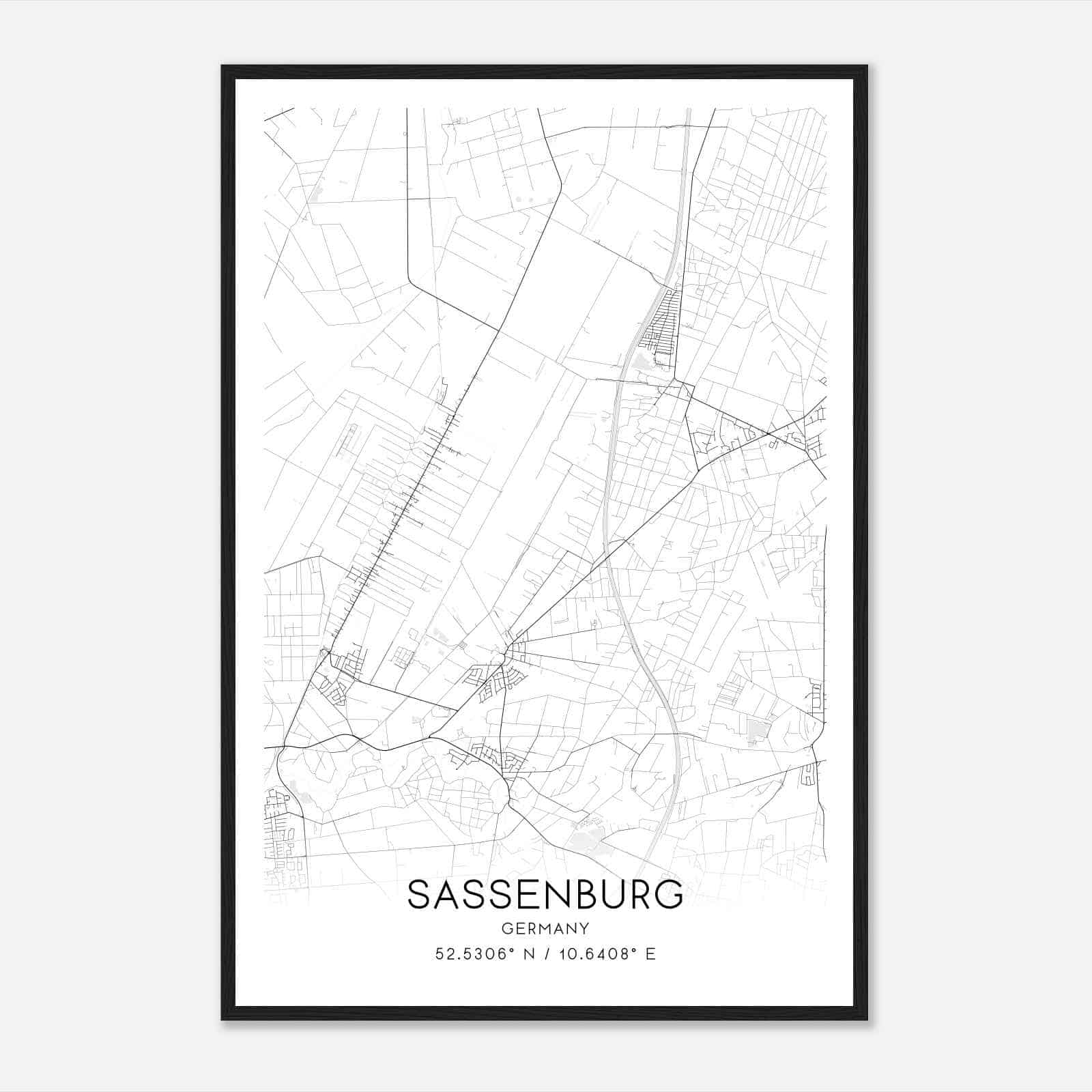 Sassenburg Germany Map Poster, Modern Home Decor Wall Art Print