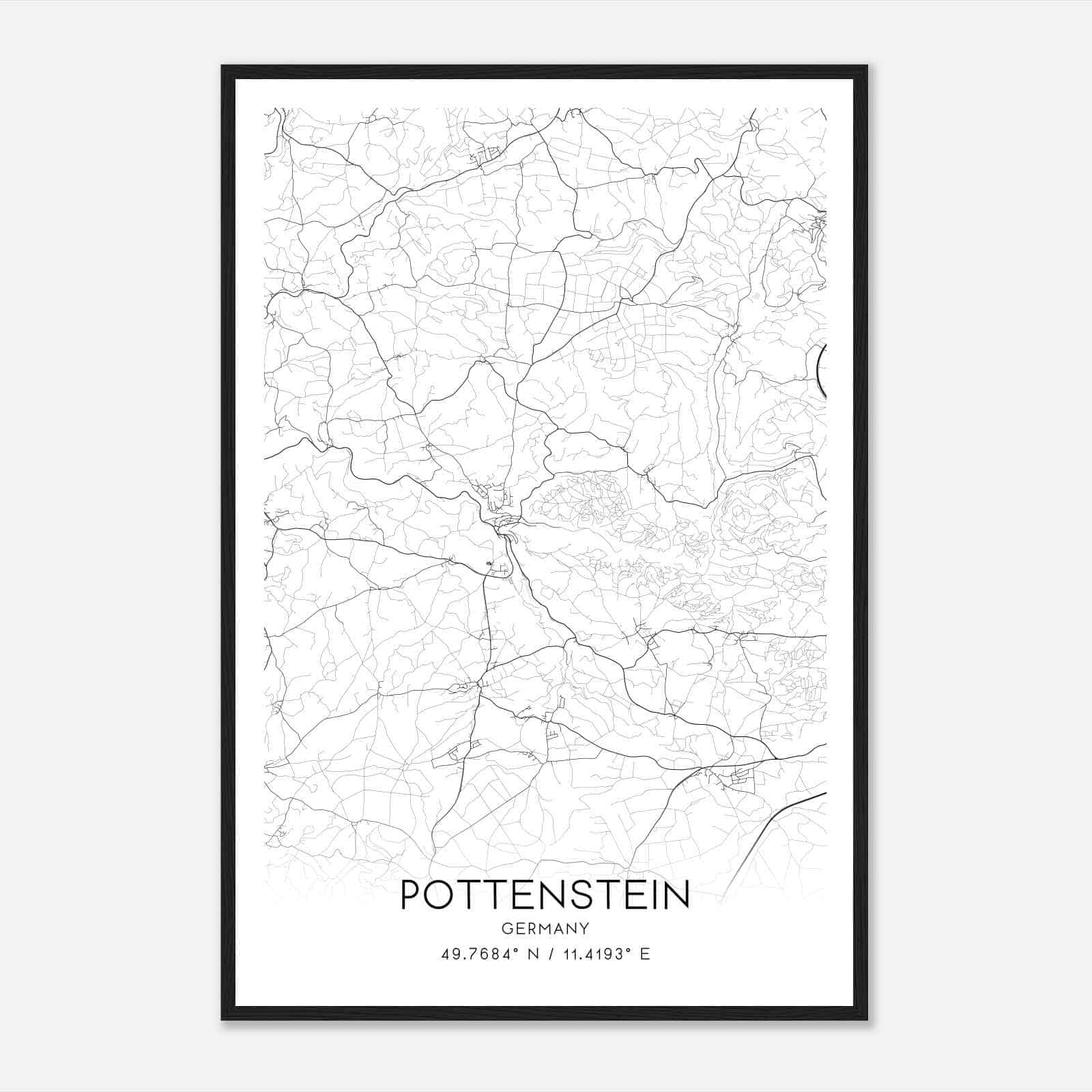 Pottenstein Germany Map Poster, Modern Home Decor Wall Art Print