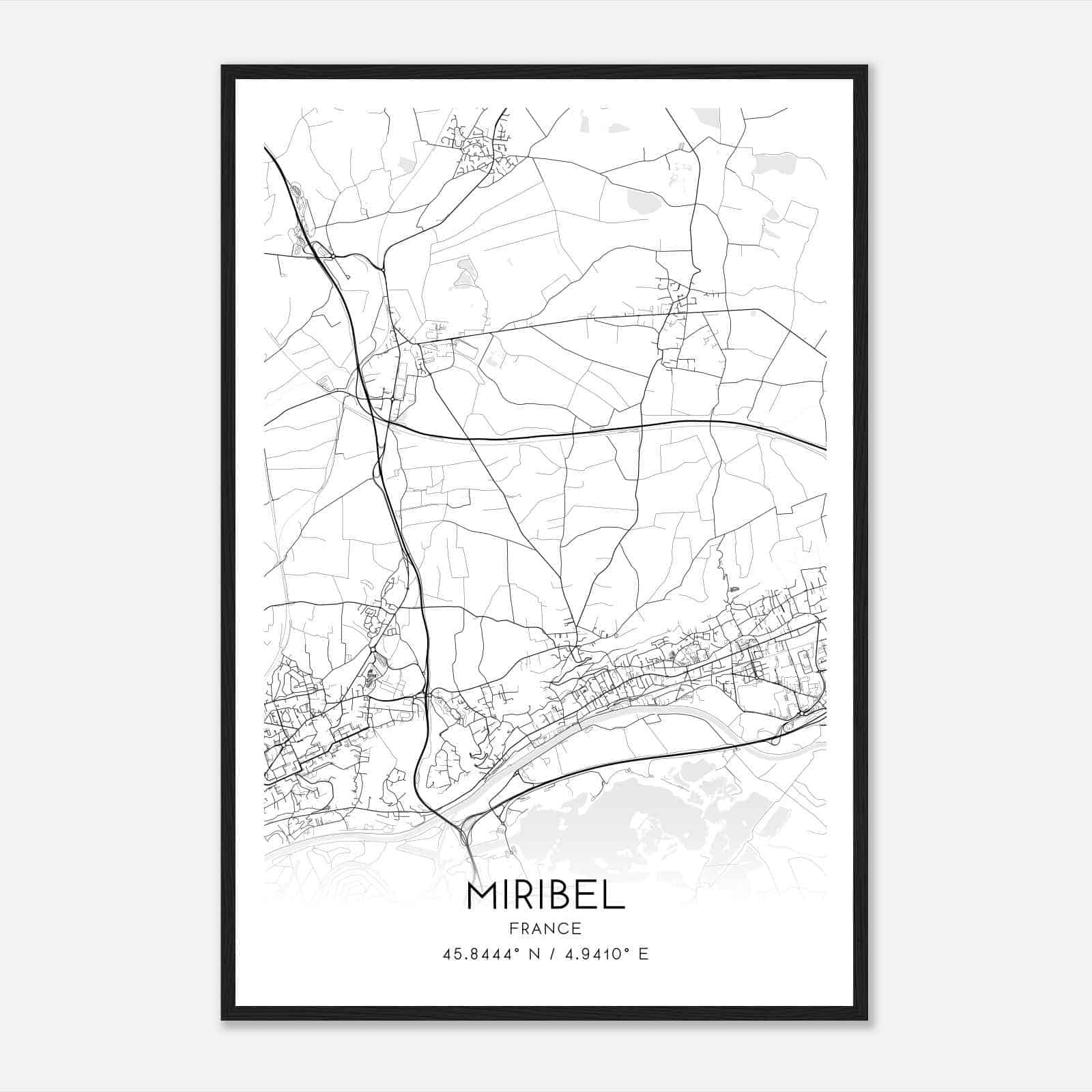 Miribel France Map Poster, Modern Home Decor Wall Art Print