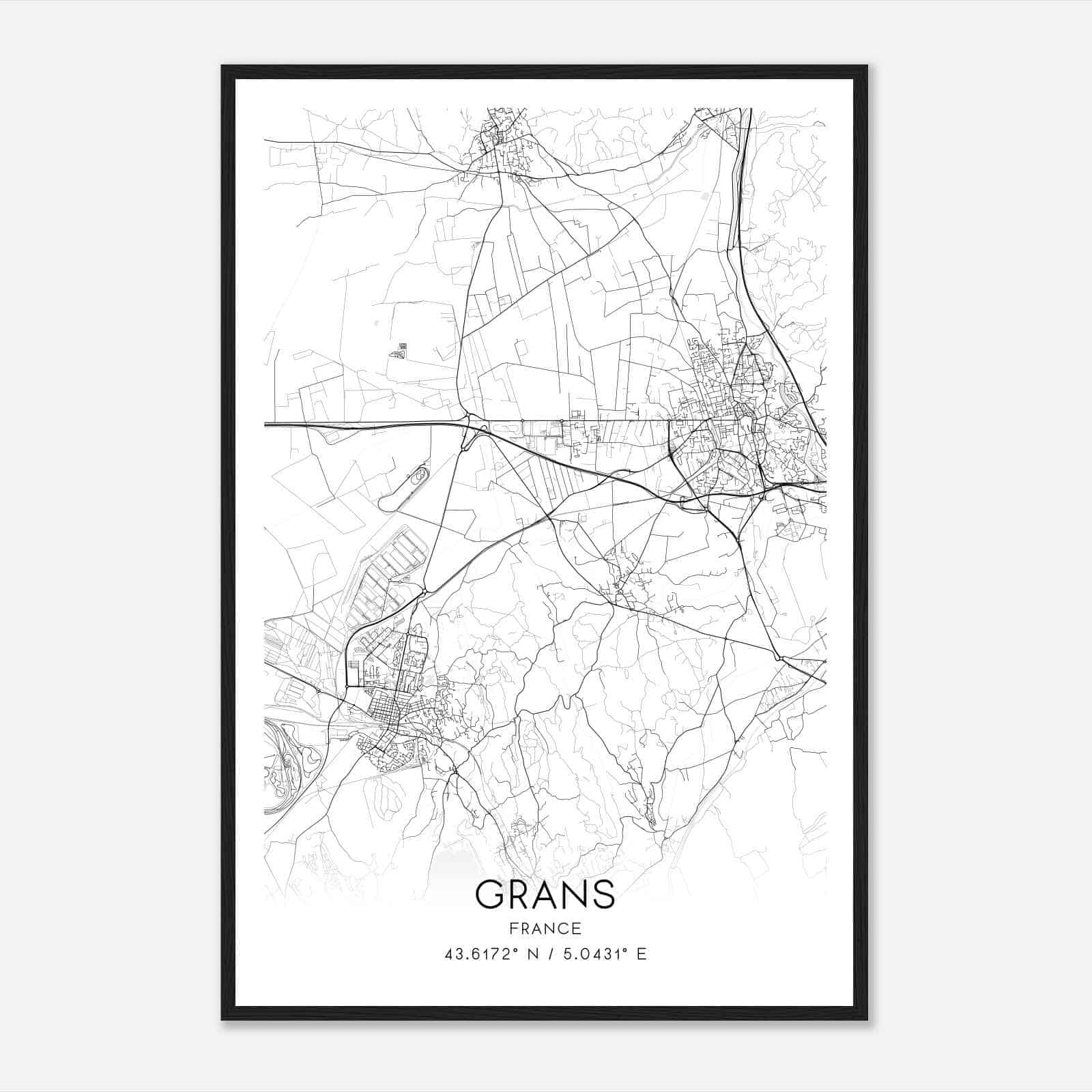 Grans France Map Poster, Modern Home Decor Wall Art Print