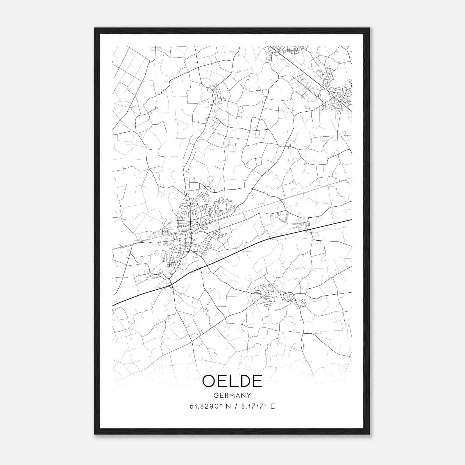 Oelde Germany Map Poster, Modern Home Decor Wall Art Print