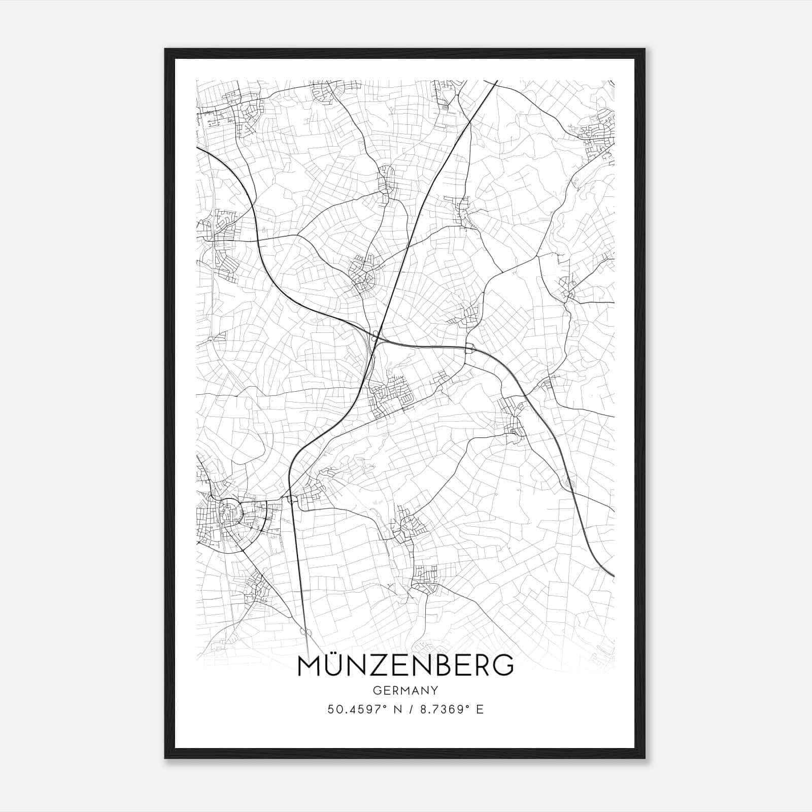 Munzenberg Germany Map Poster, Modern Home Decor Wall Art Print