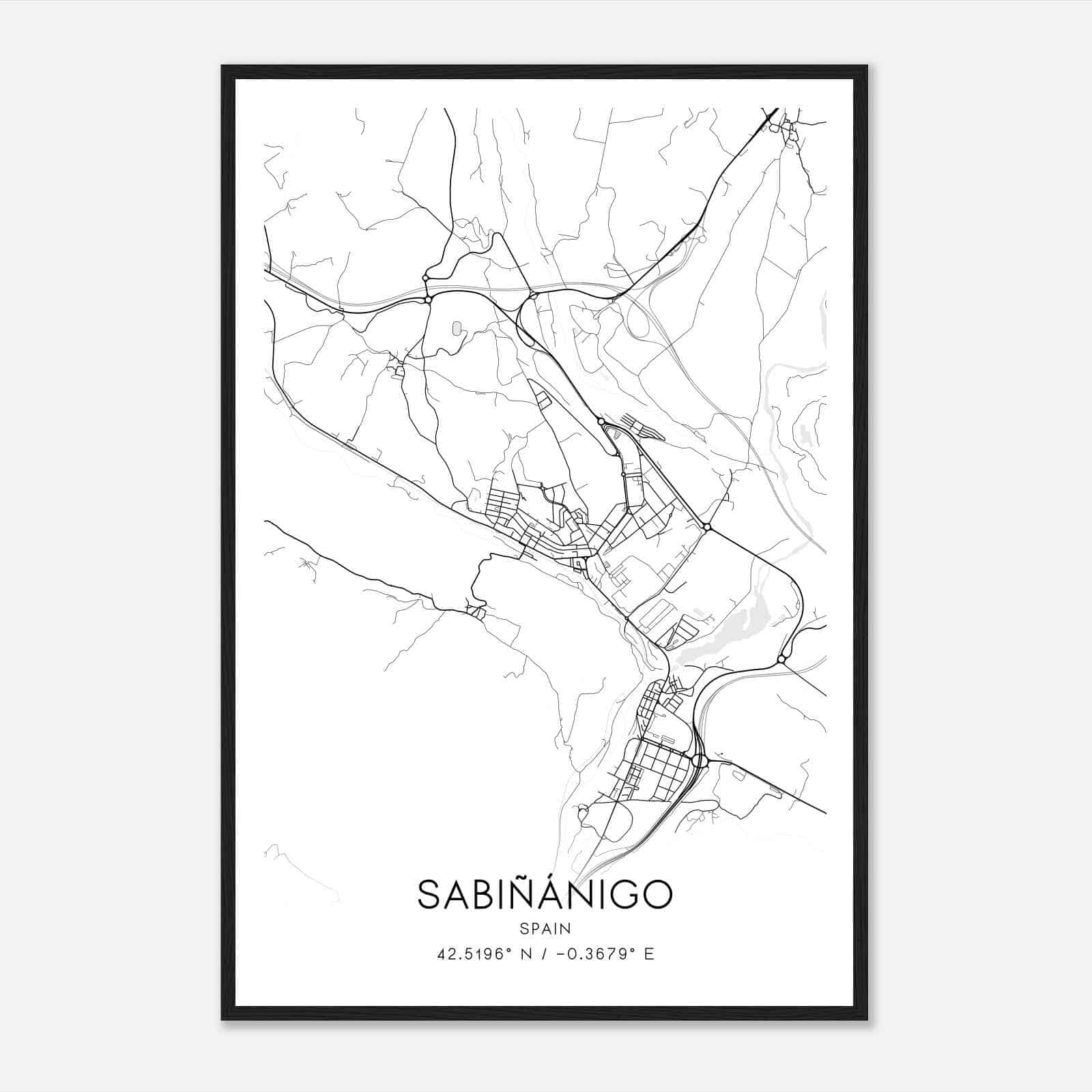 Sabinanigo Spain Map Poster, Modern Home Decor Wall Art Print