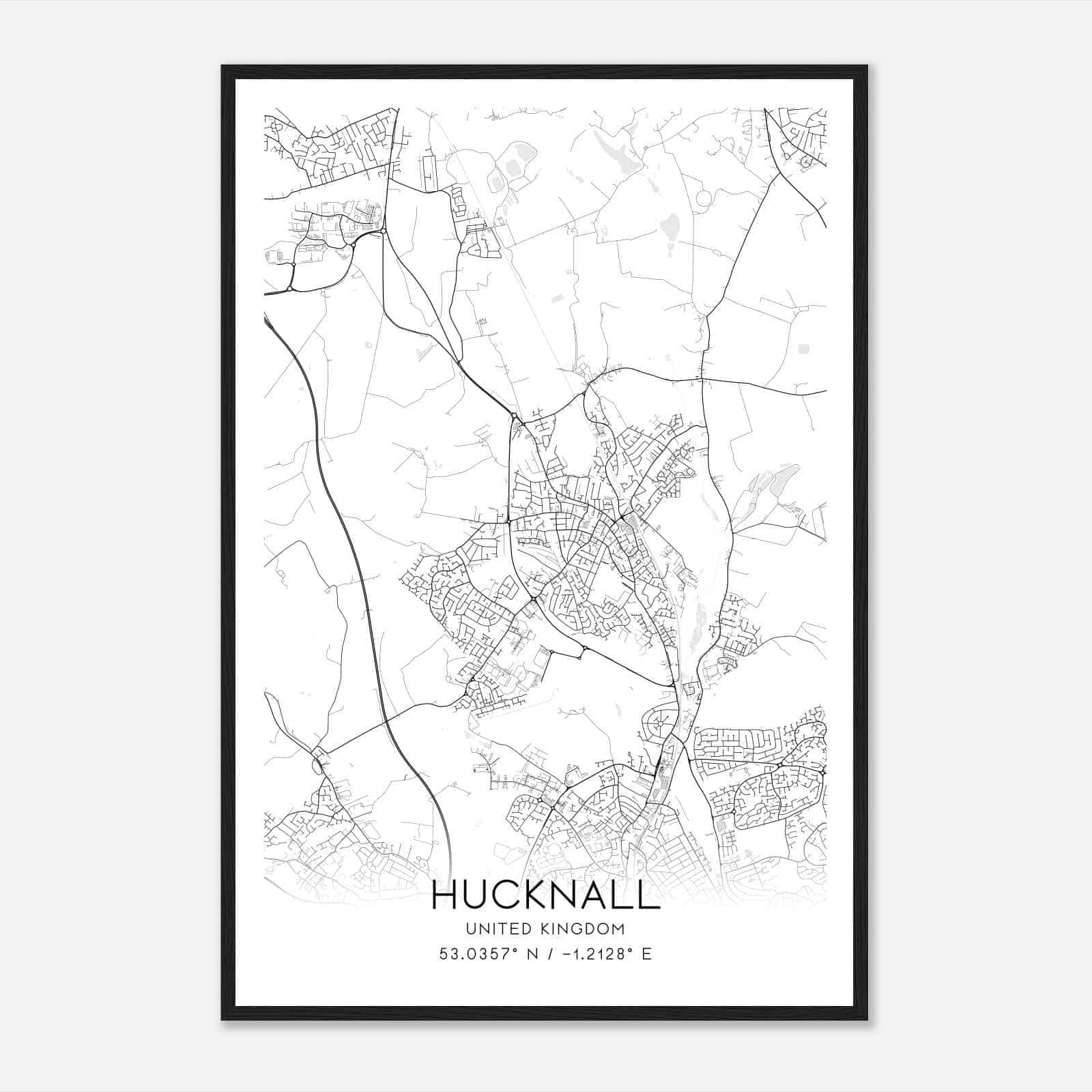 Hucknall under Huthwaite United Kingdom Map Poster, Modern Home Decor Wall Art Print