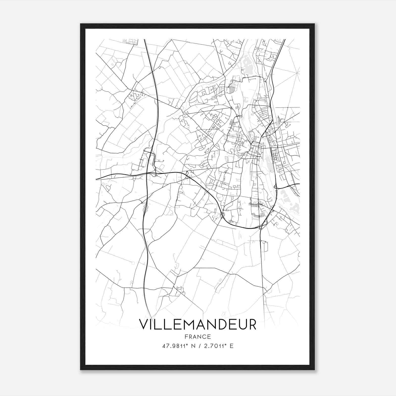 Villemandeur France Map Poster, Modern Home Decor Wall Art Print