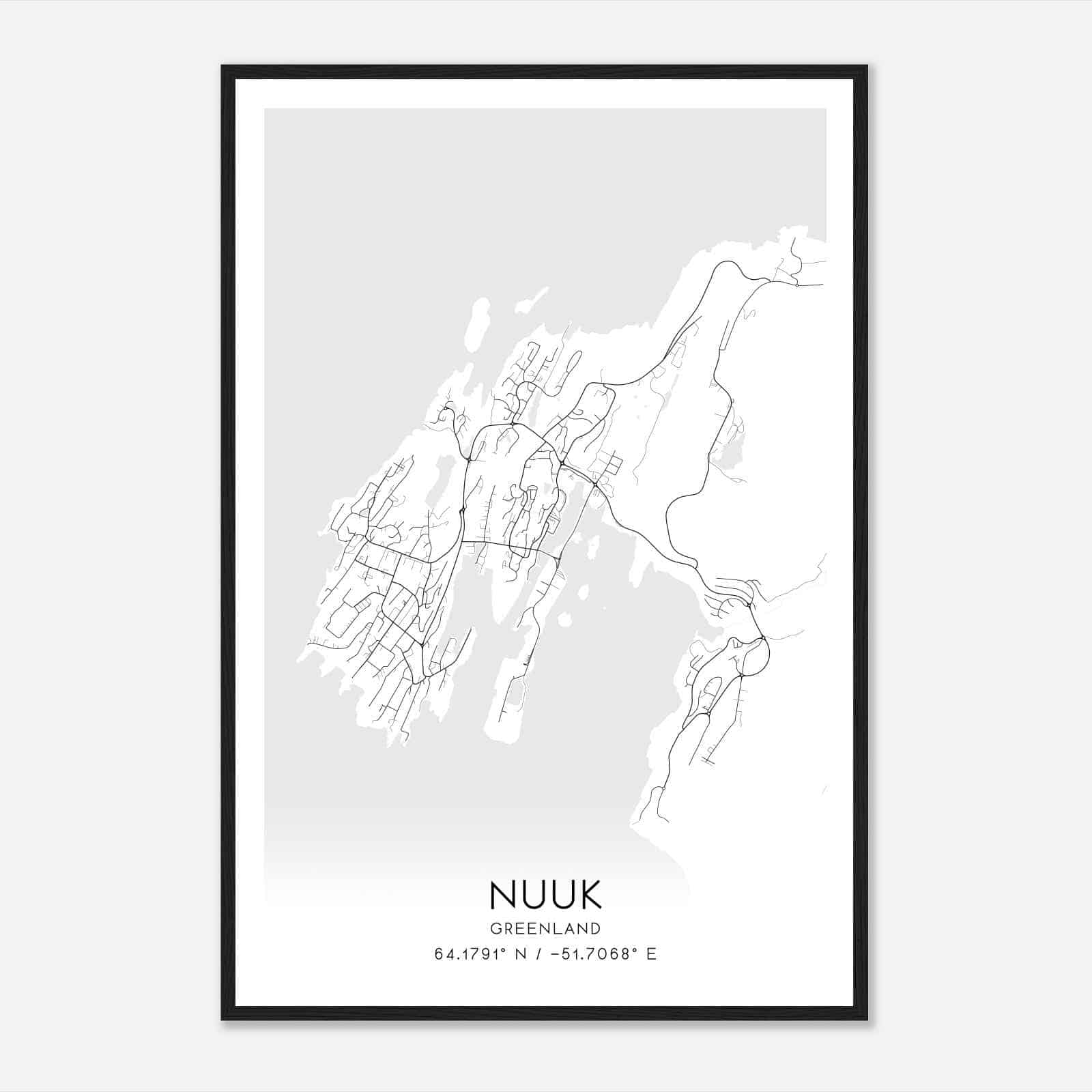 Nuuk Greenland Map Poster, Modern Home Decor Wall Art Print