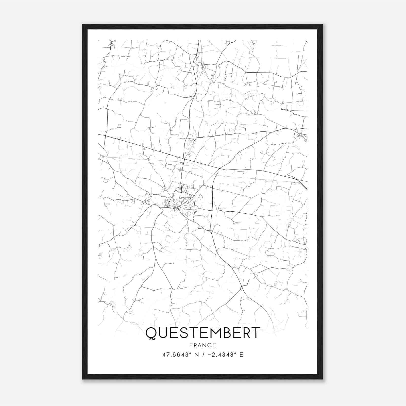 Questembert France Map Poster, Modern Home Decor Wall Art Print