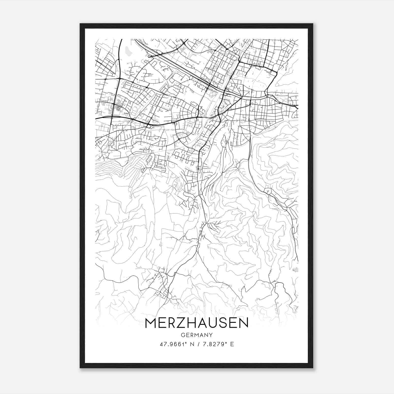 Merzhausen Germany Map Poster, Modern Home Decor Wall Art Print