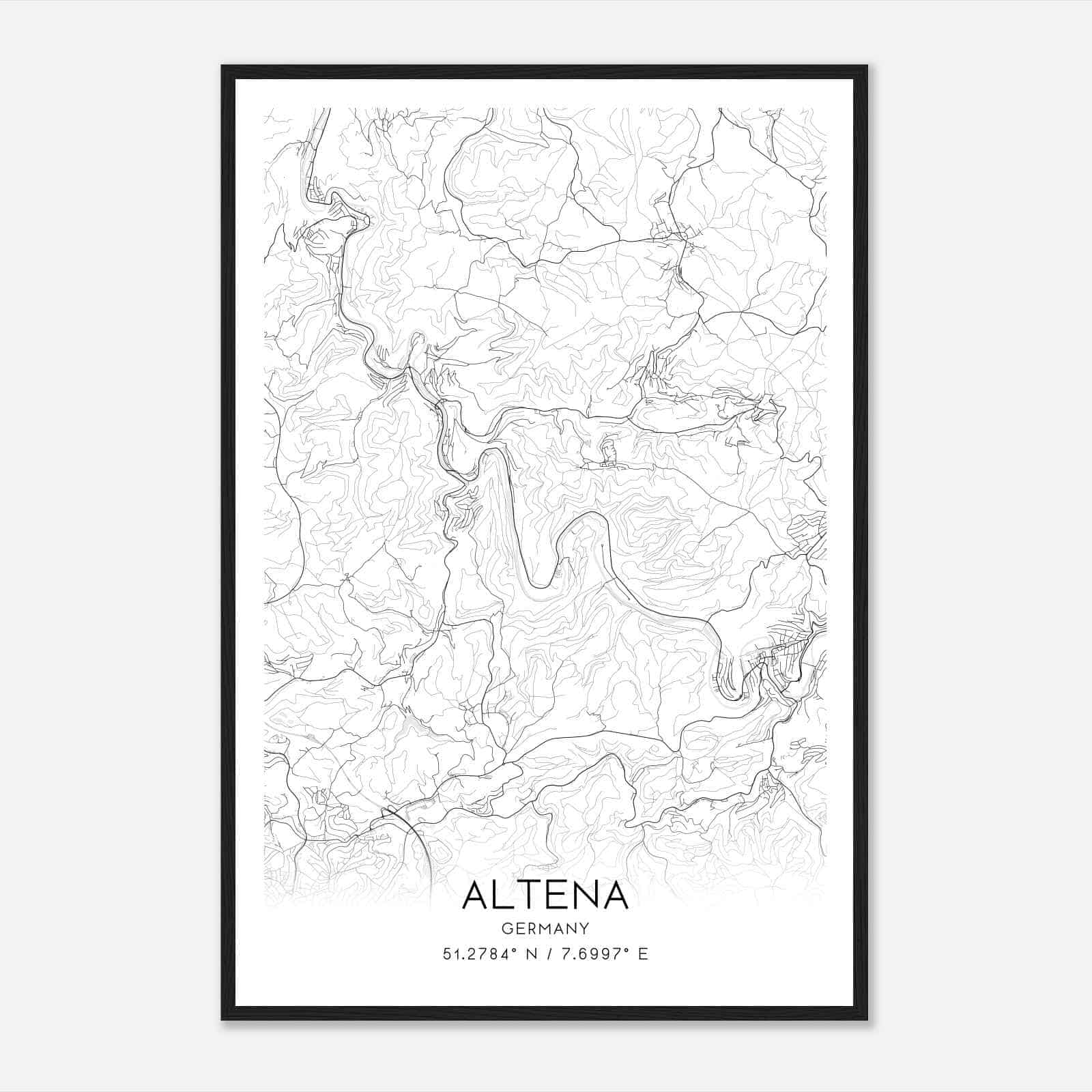 Altena Germany Map Poster, Modern Home Decor Wall Art Print