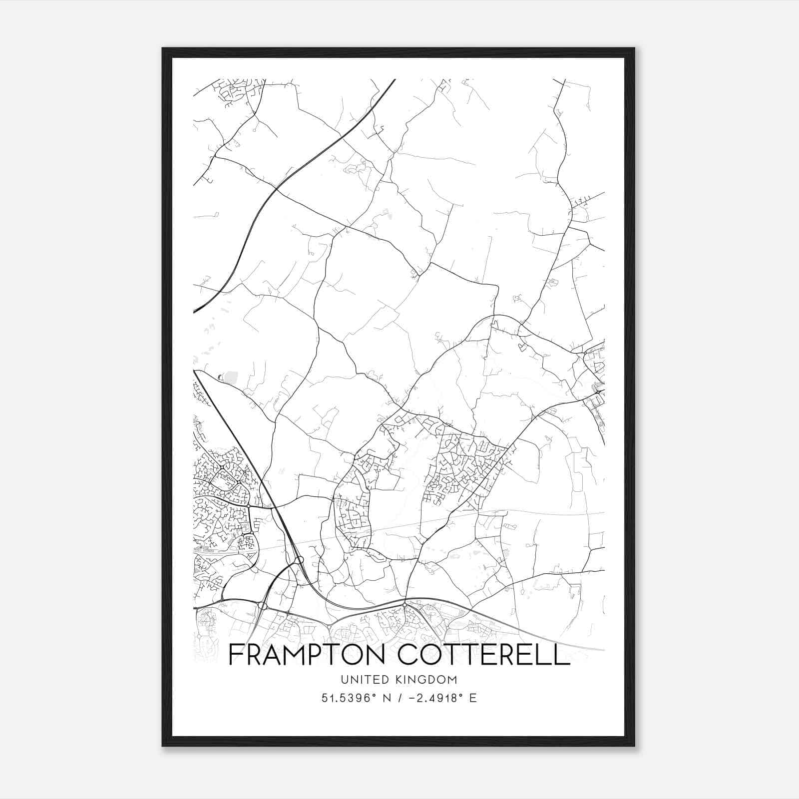 Frampton Cotterell United Kingdom Map Poster, Modern Home Decor Wall Art Print