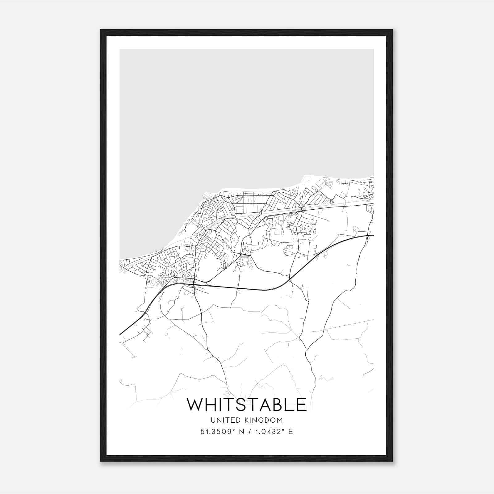 Whitstable United Kingdom Map Poster, Modern Home Decor Wall Art Print