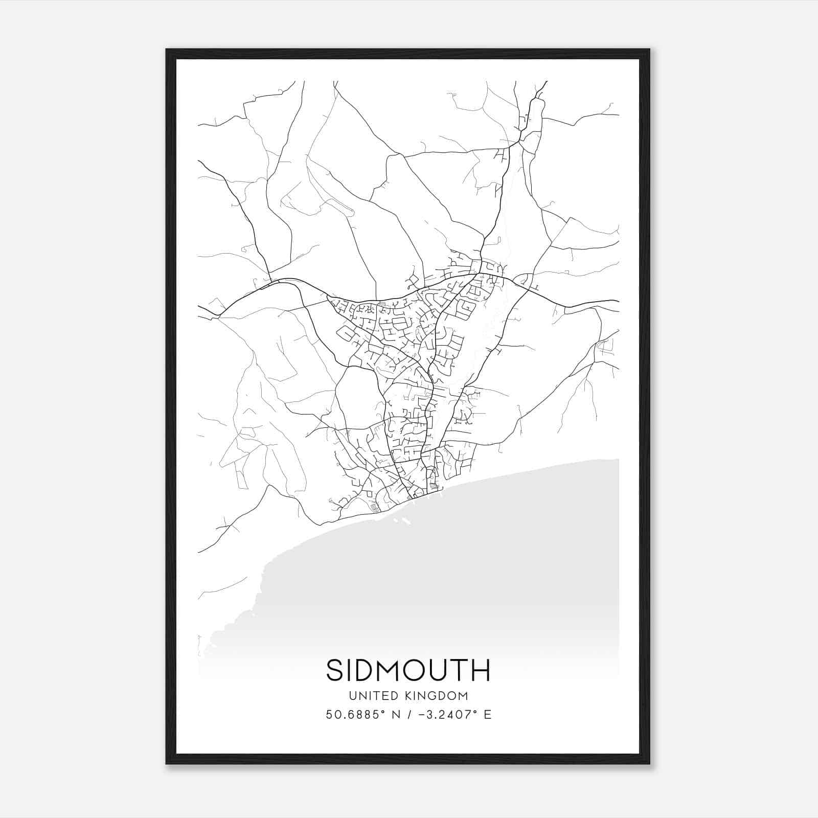 Sidmouth United Kingdom Map Poster, Modern Home Decor Wall Art Print