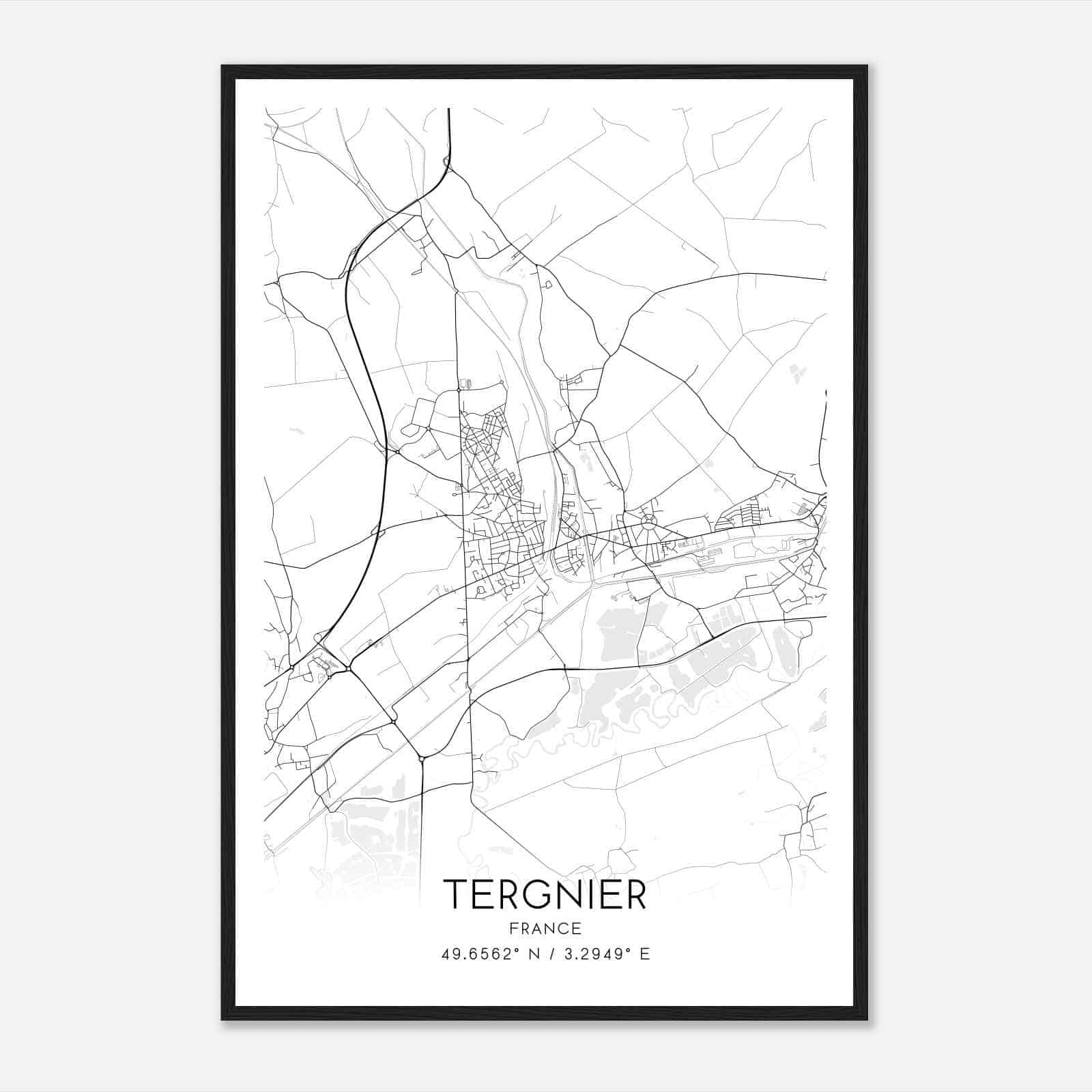Tergnier France Map Poster, Modern Home Decor Wall Art Print