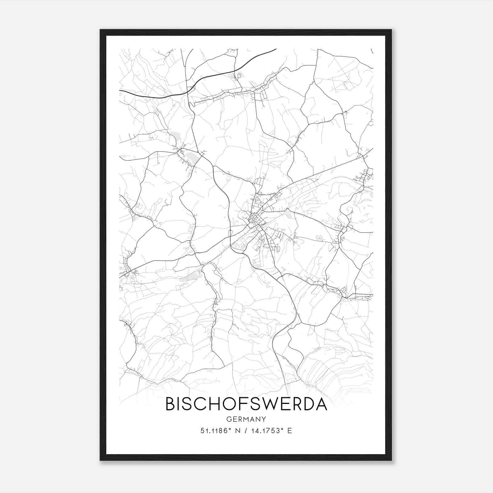 Bischofswerda Germany Map Poster, Modern Home Decor Wall Art Print