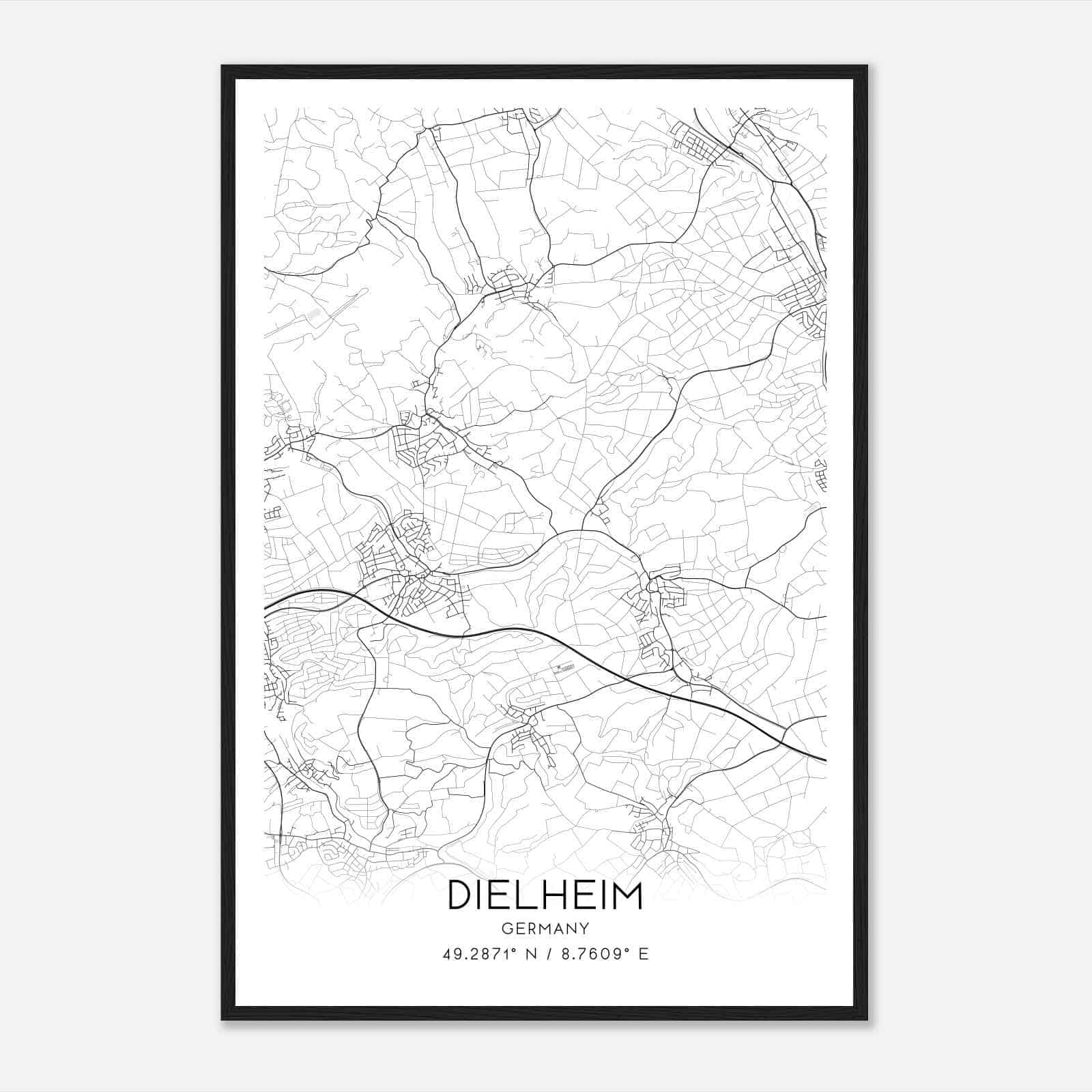 Dielheim Germany Map Poster, Modern Home Decor Wall Art Print