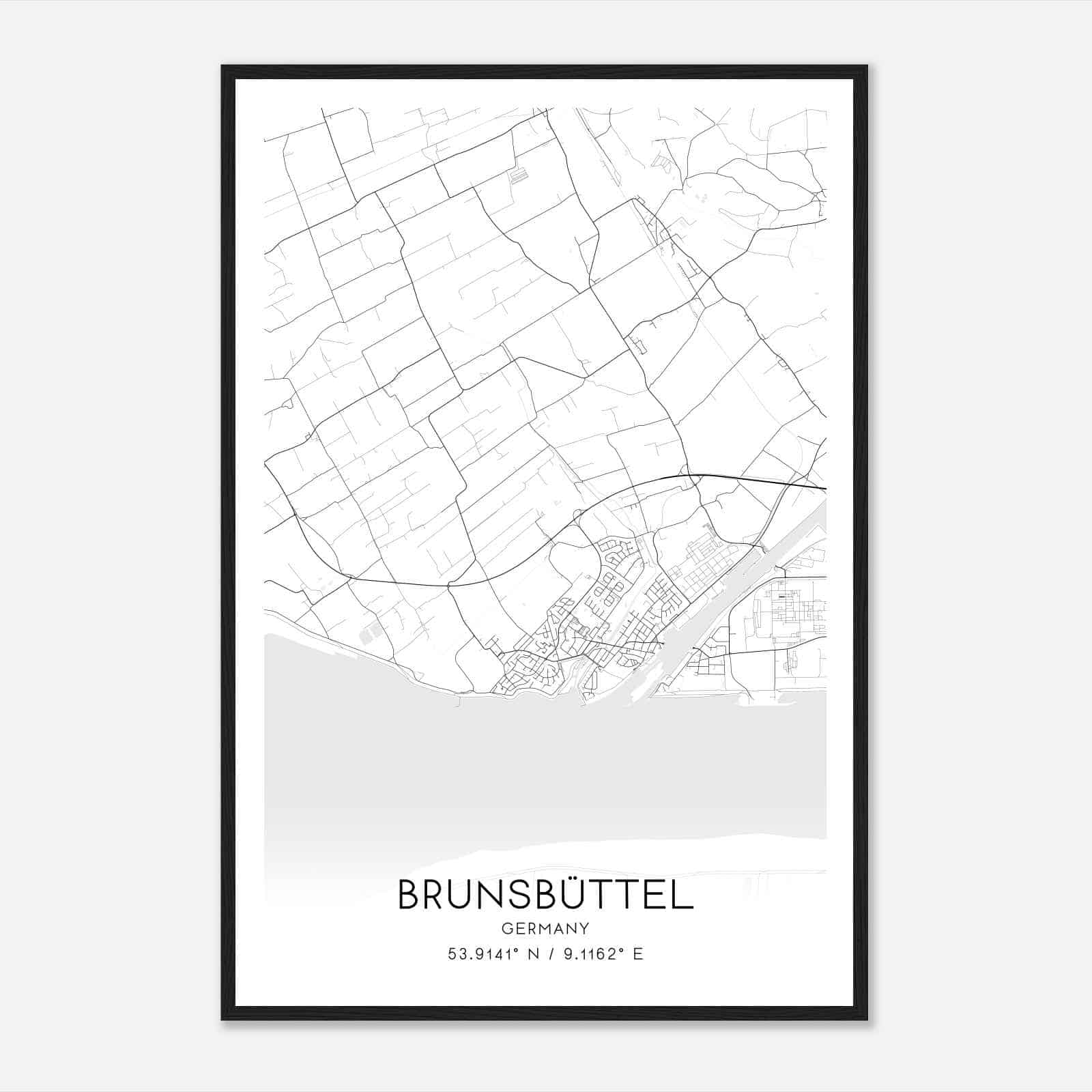 Brunsbuttel Germany Map Poster, Modern Home Decor Wall Art Print