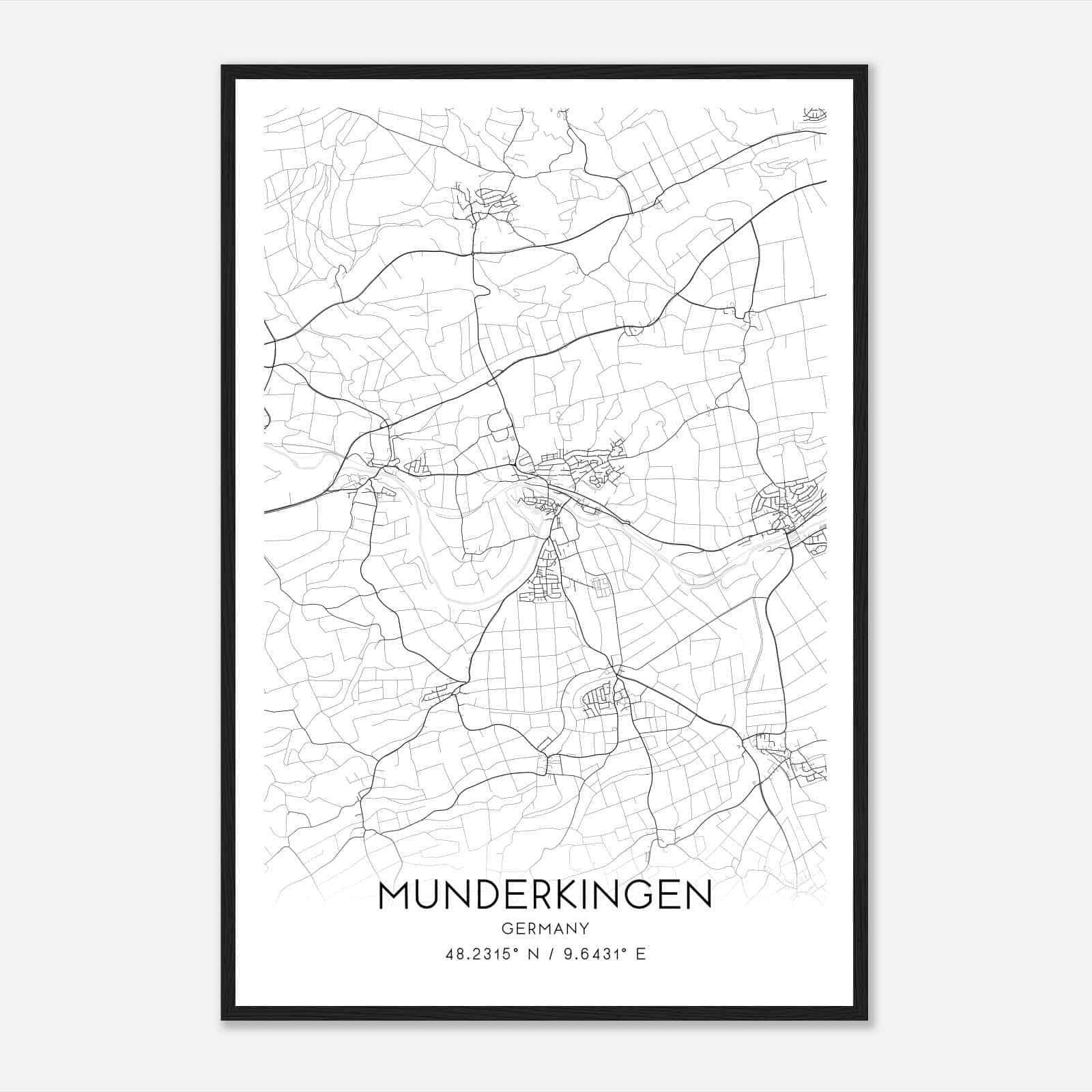 Munderkingen Germany Map Poster, Modern Home Decor Wall Art Print