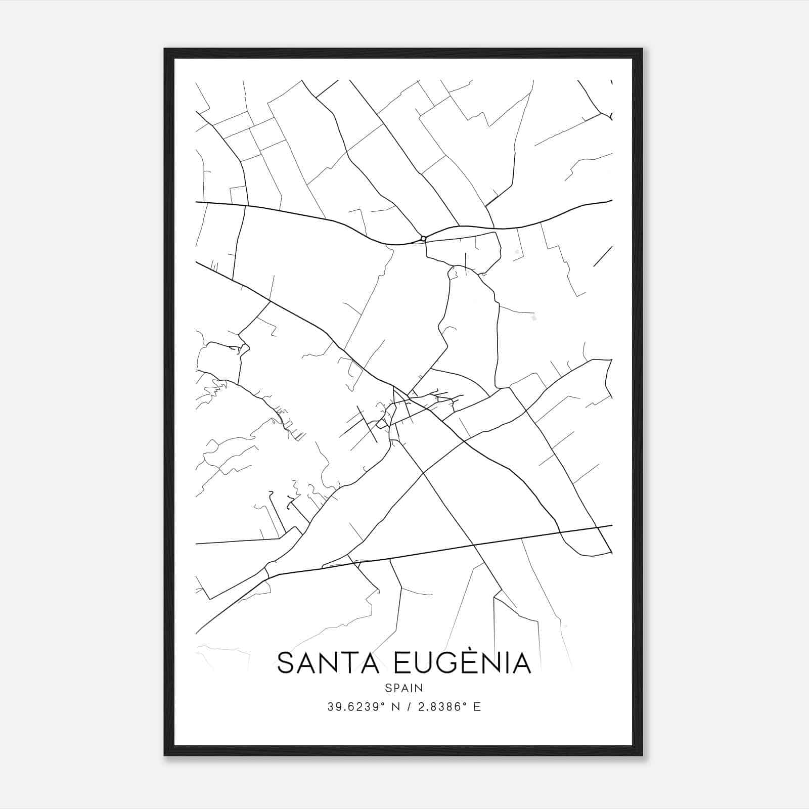 Santa Eugenia Spain Map Poster, Modern Home Decor Wall Art Print