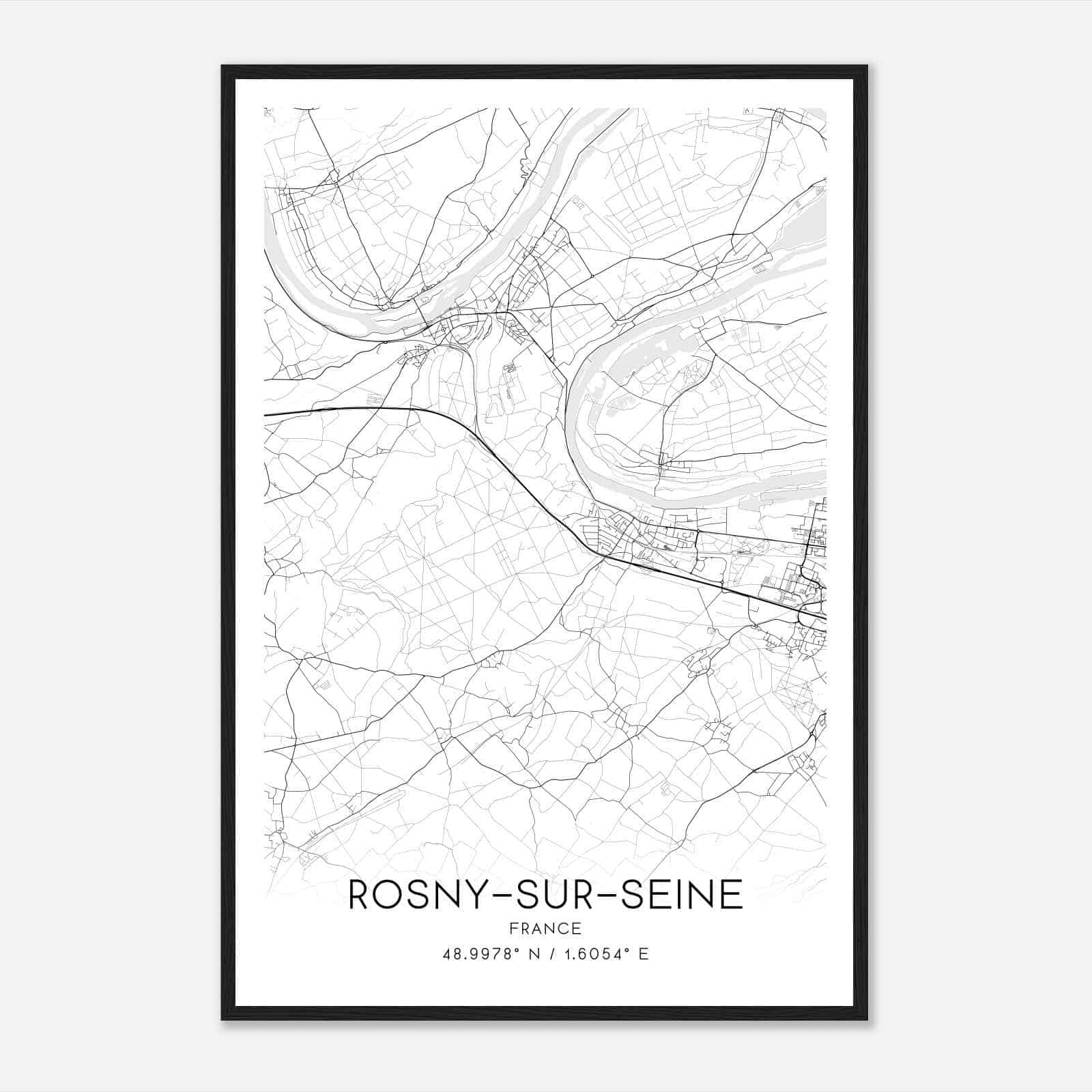 Rosny-sur-Seine France Map Poster, Modern Home Decor Wall Art Print