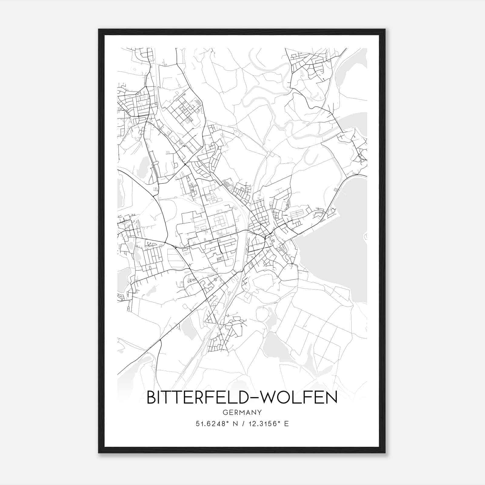 Bitterfeld Germany Map Poster, Modern Home Decor Wall Art Print