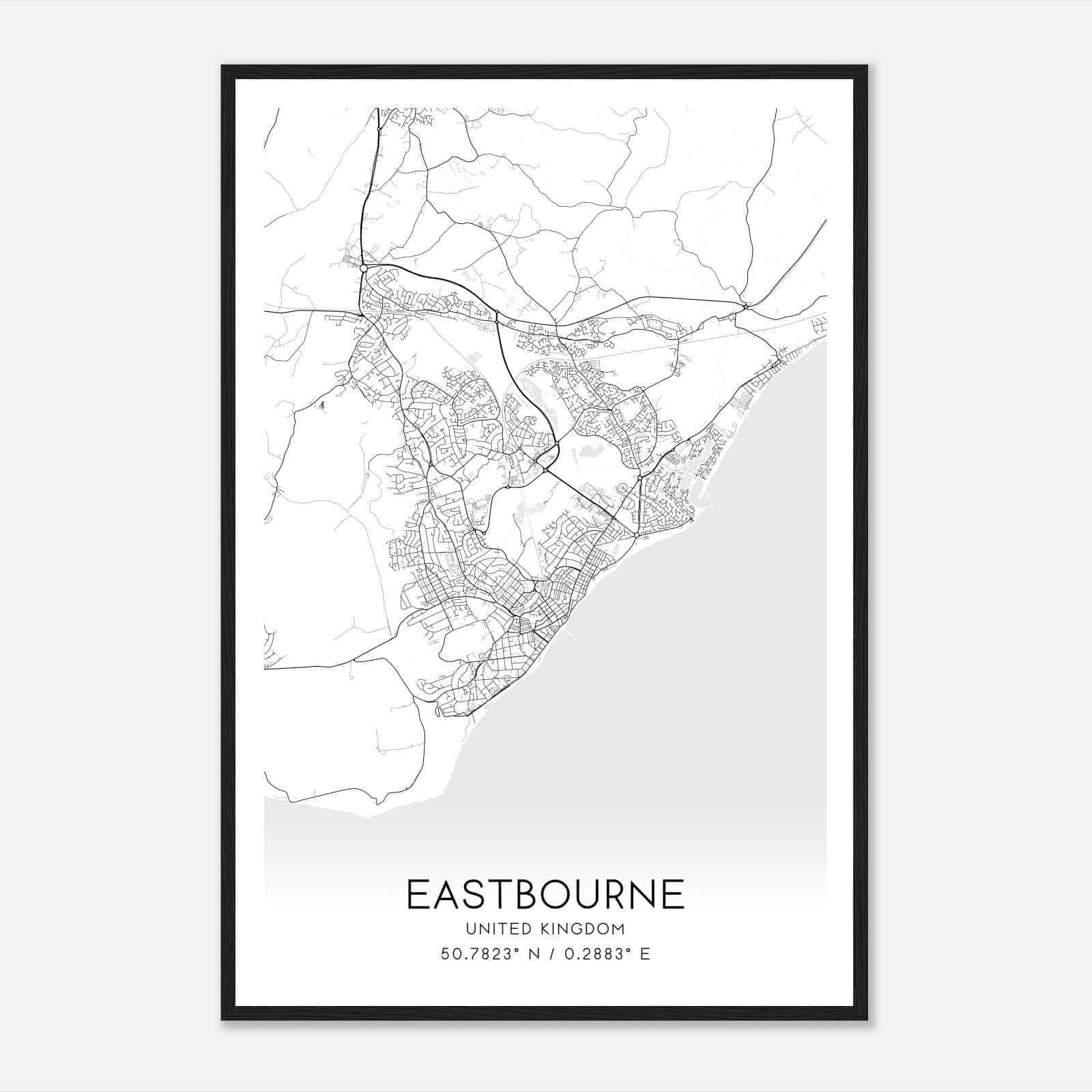 Eastbourne United Kingdom Map Poster, Modern Home Decor Wall Art Print