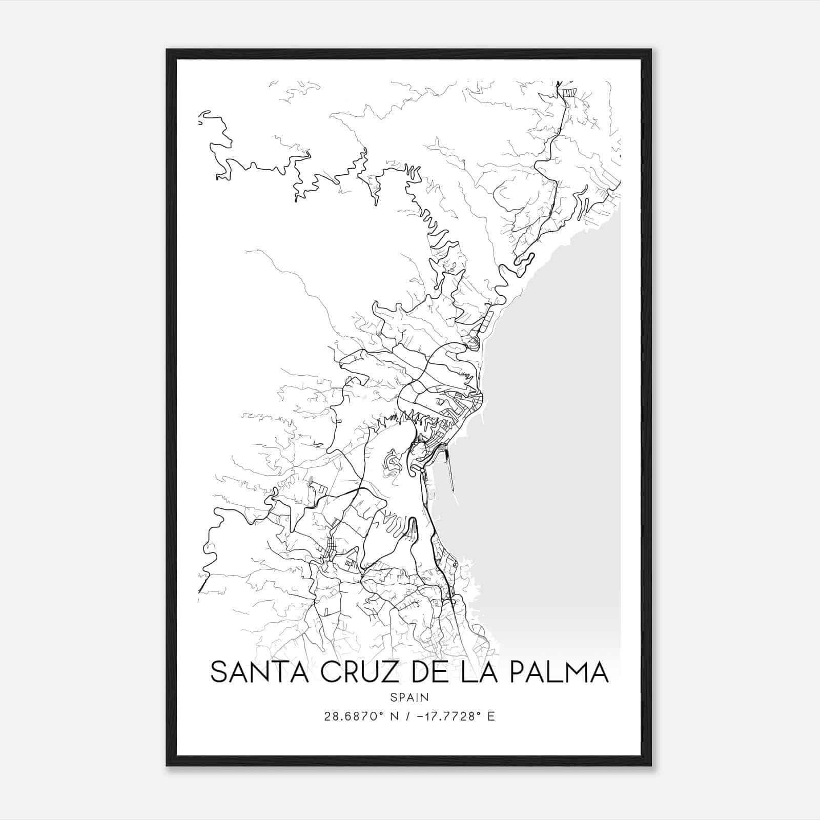 Santa Cruz de la Palma Spain Map Poster, Modern Home Decor Wall Art Print