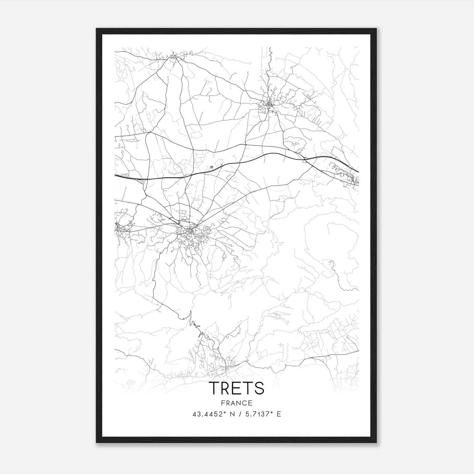 Trets France Map Poster, Modern Home Decor Wall Art Print