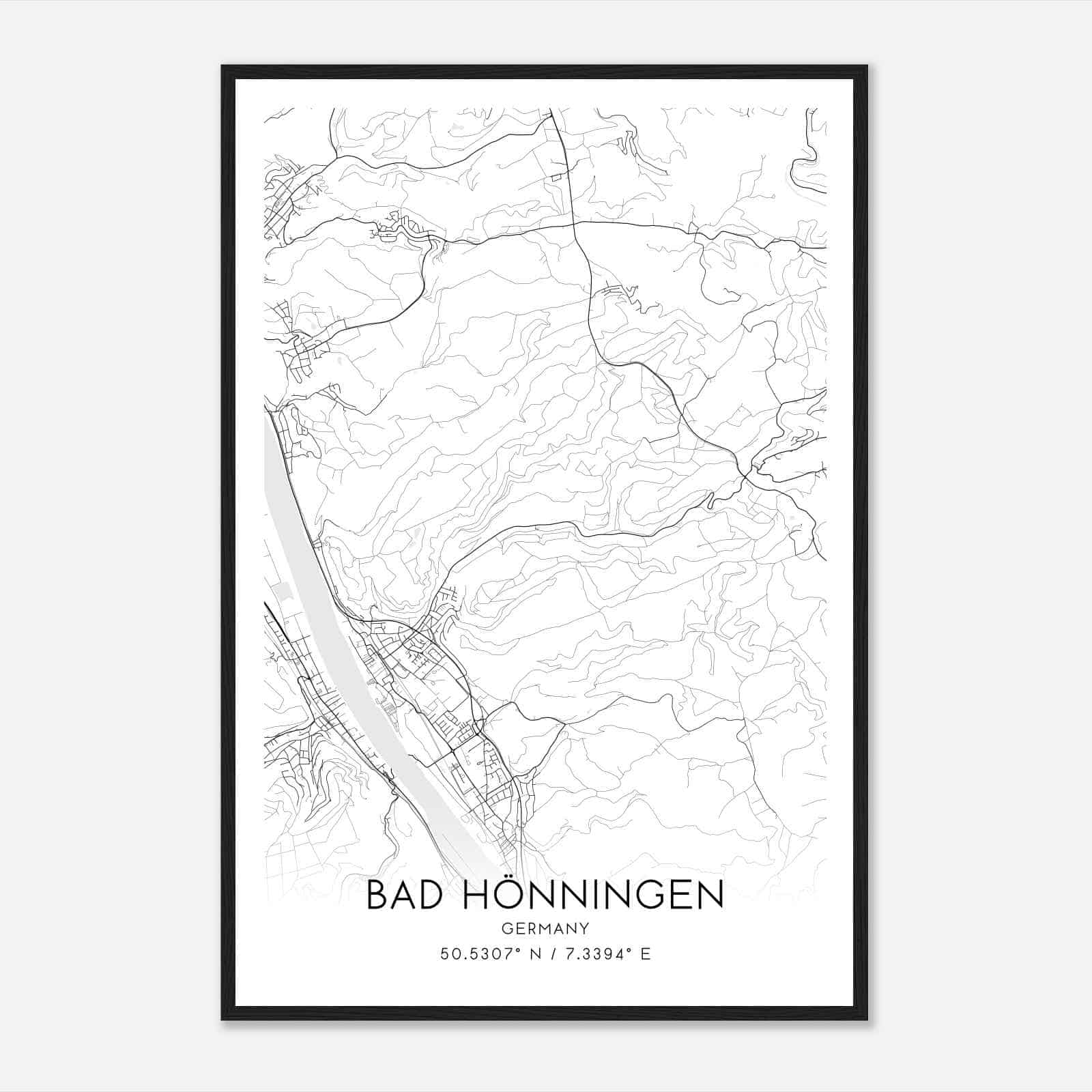 Bad Honningen Germany Map Poster, Modern Home Decor Wall Art Print