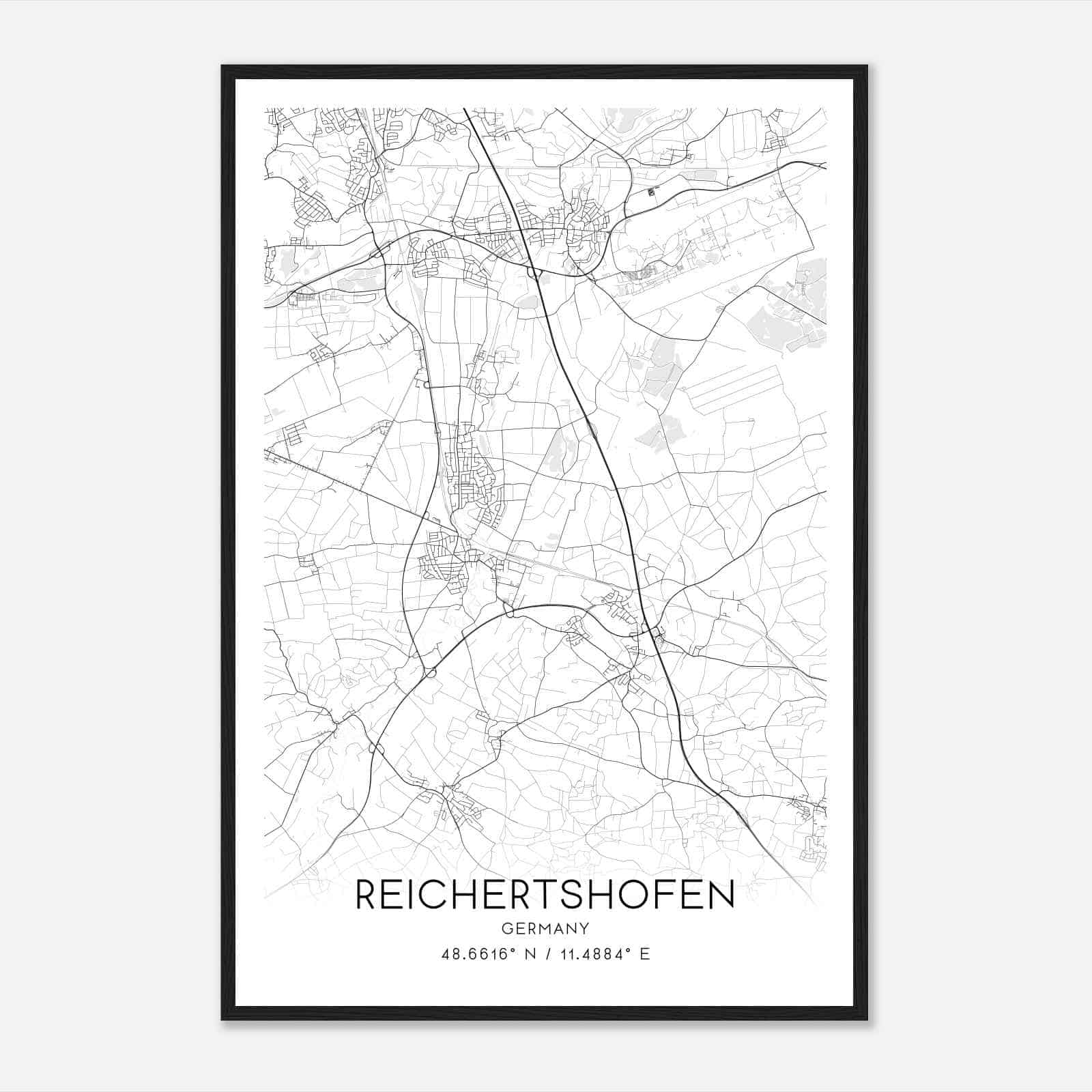 Reichertshofen Germany Map Poster, Modern Home Decor Wall Art Print