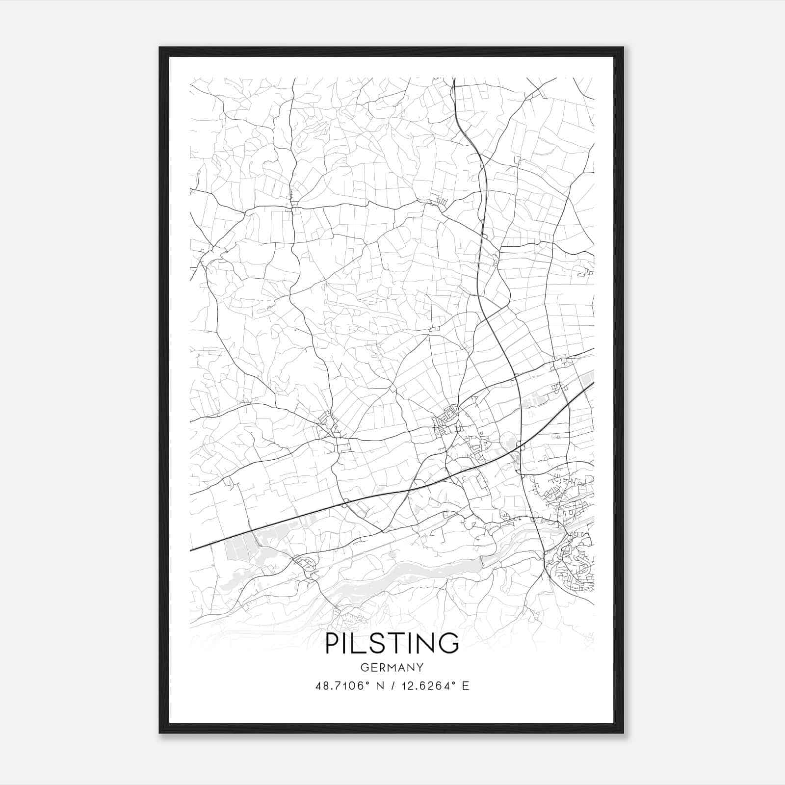 Pilsting Germany Map Poster, Modern Home Decor Wall Art Print