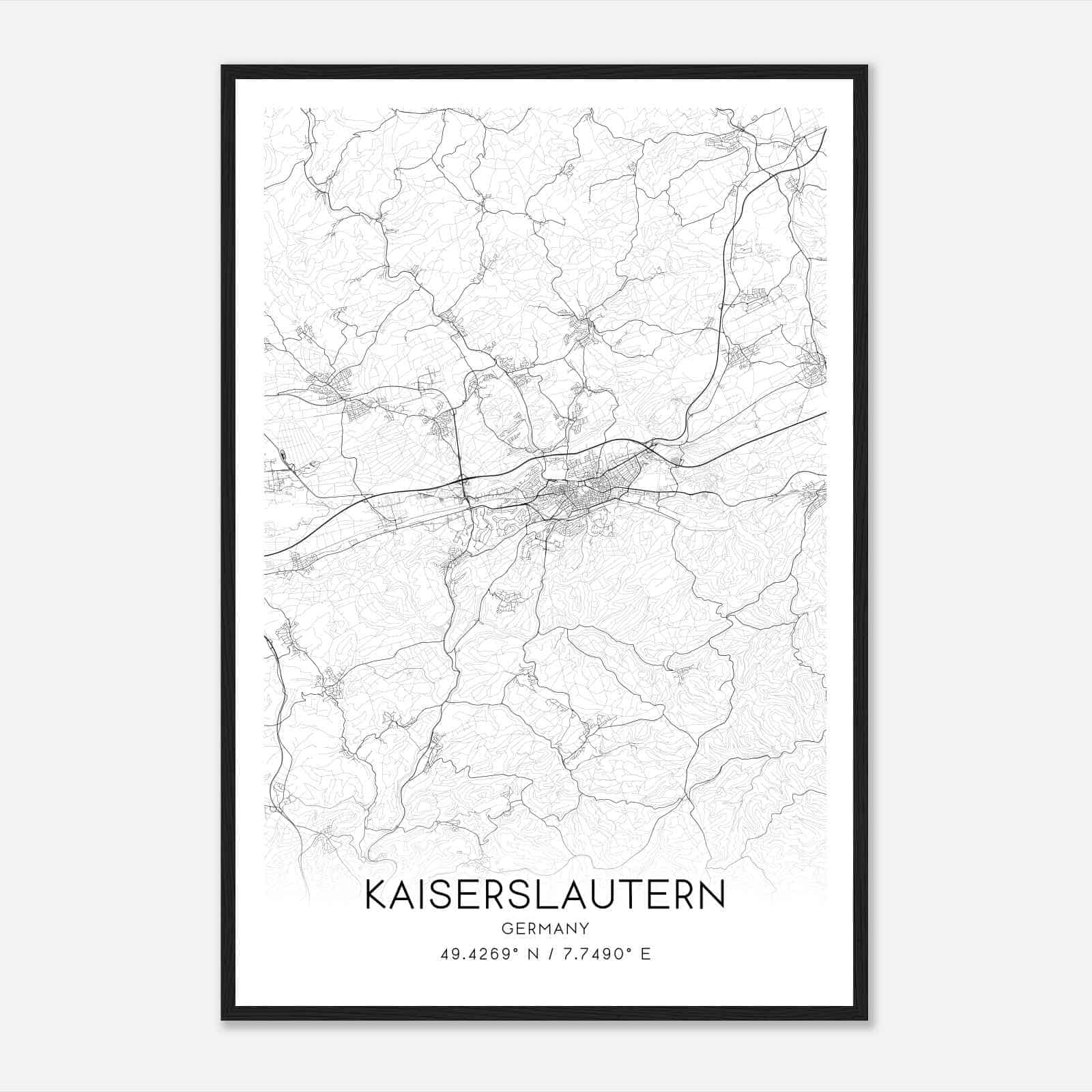 Kaiserslautern Germany Map Poster, Modern Home Decor Wall Art Print