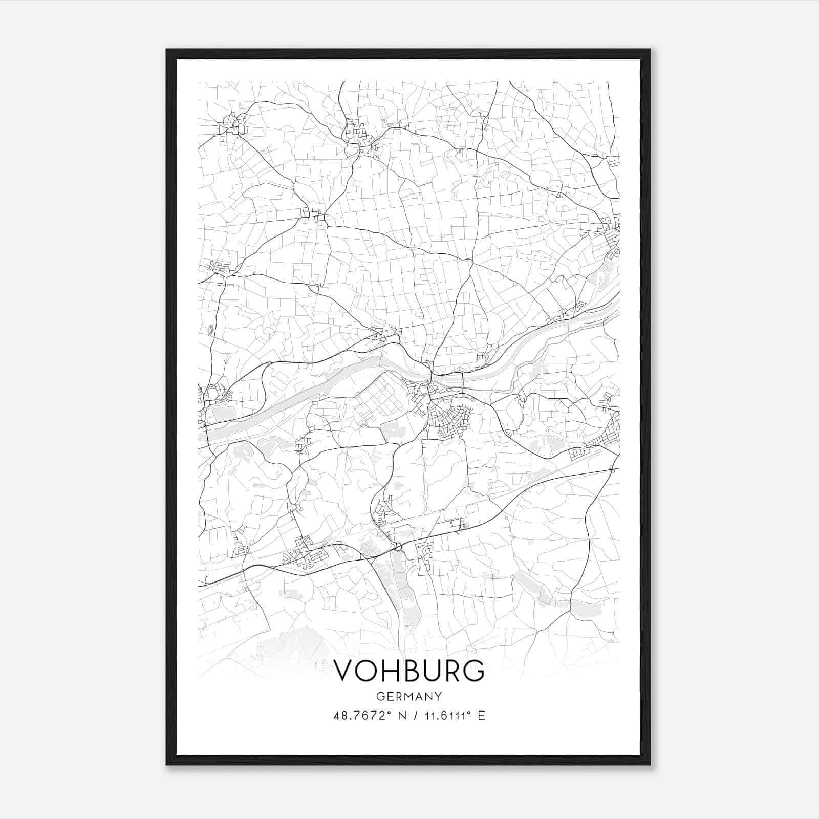 Vohburg an der Donau Germany Map Poster, Modern Home Decor Wall Art Print