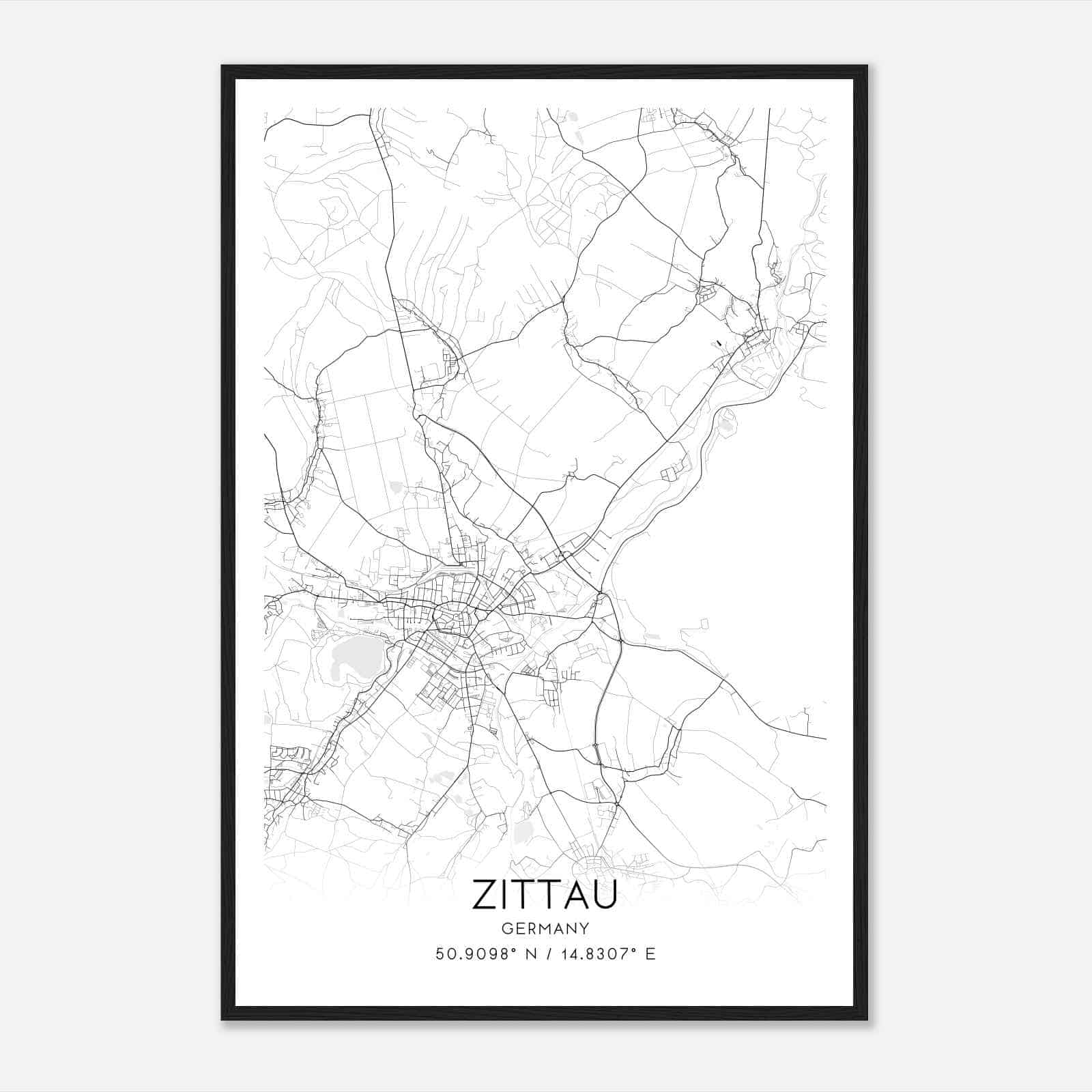 Zittau Germany Map Poster, Modern Home Decor Wall Art Print