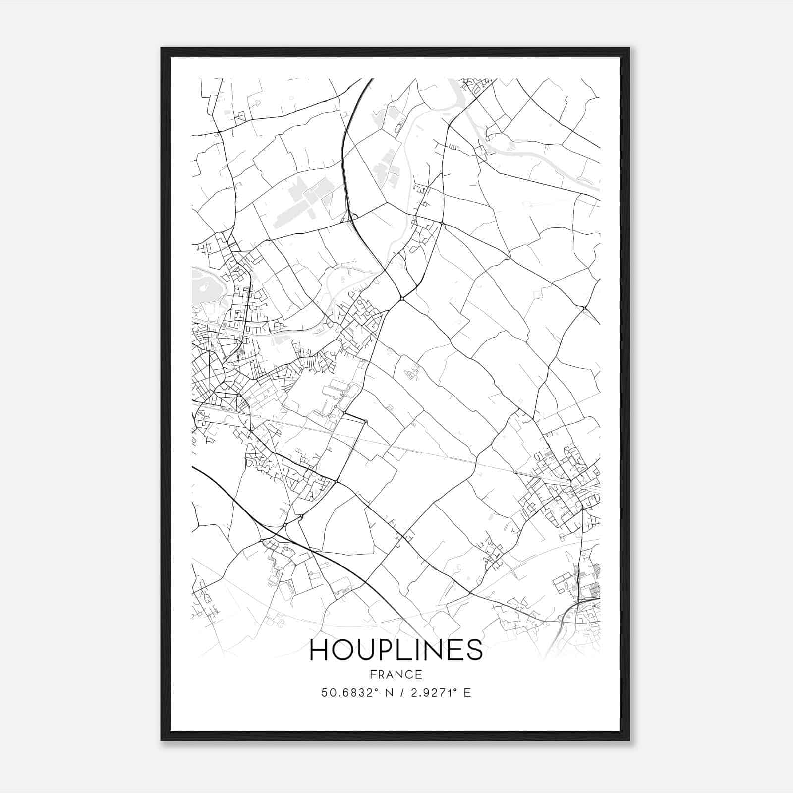 Houplines France Map Poster, Modern Home Decor Wall Art Print