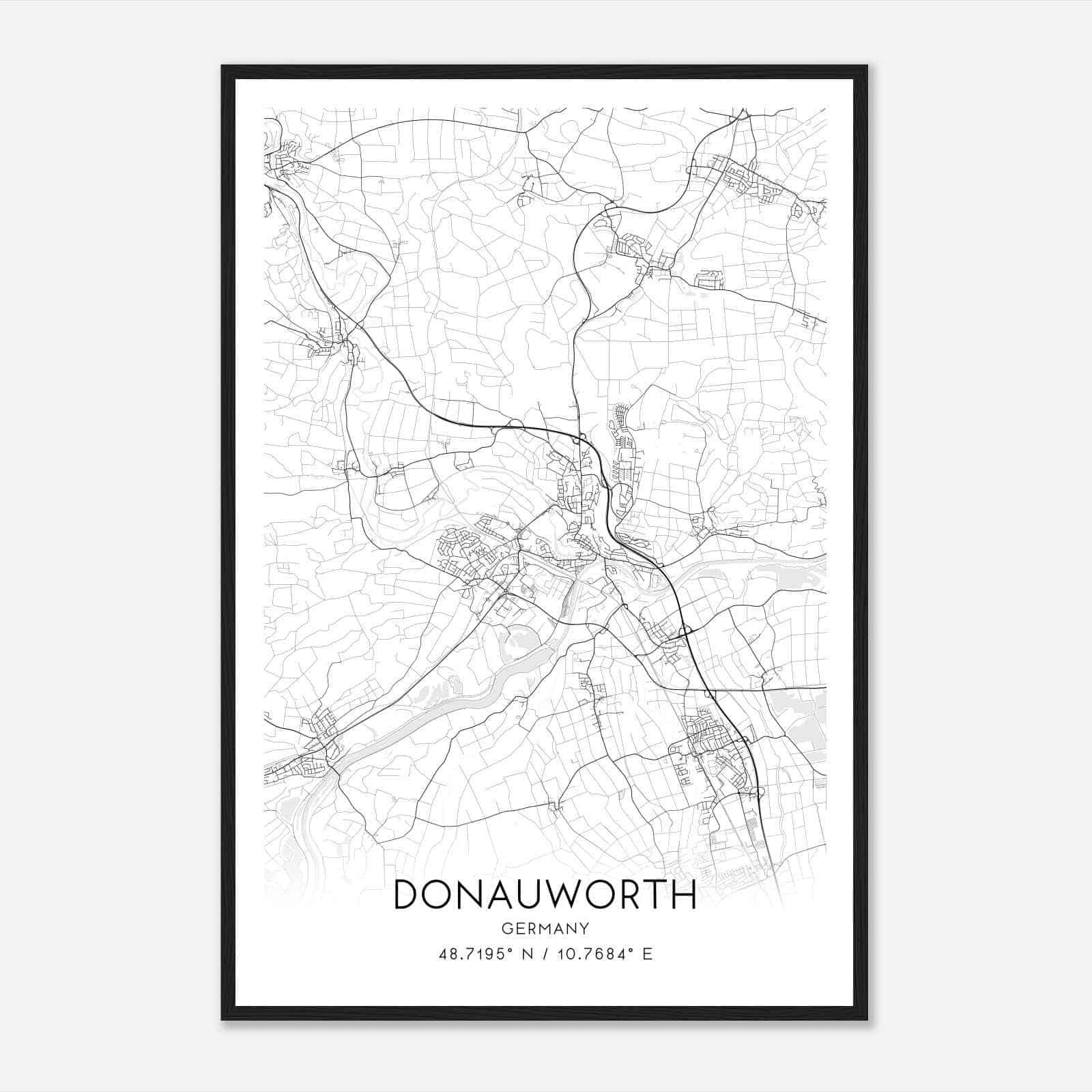 Donauworth Germany Map Poster, Modern Home Decor Wall Art Print