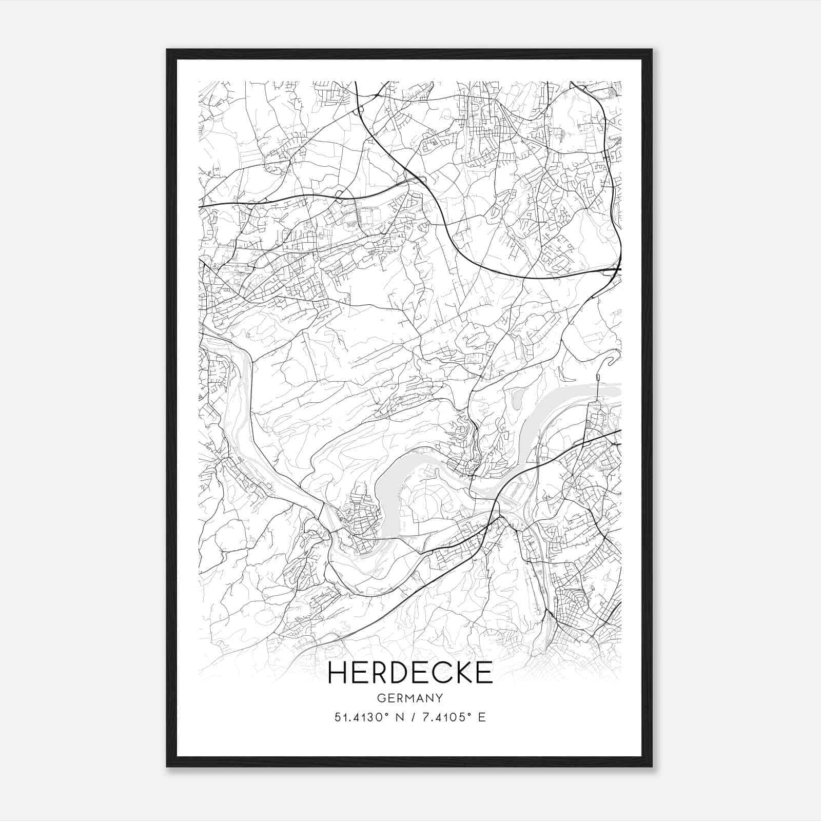 Herdecke Germany Map Poster, Modern Home Decor Wall Art Print