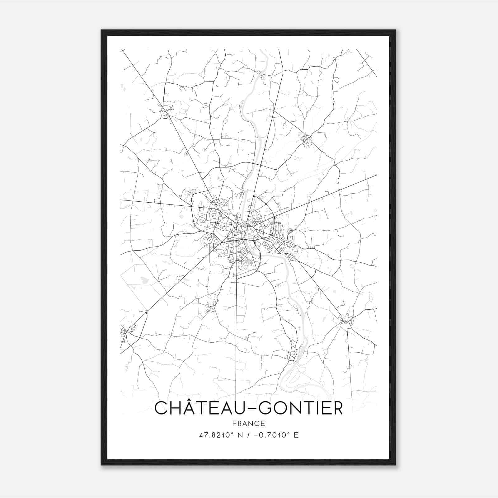 Chateau-Gontier France Map Poster, Modern Home Decor Wall Art Print