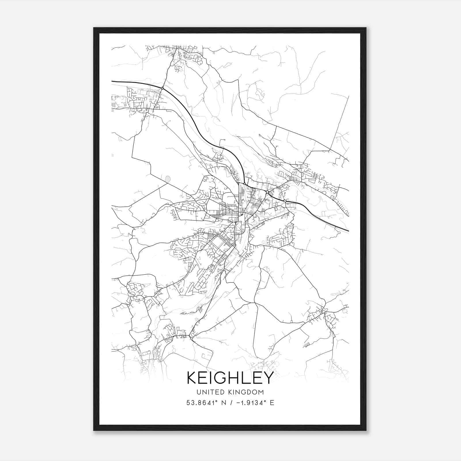 Keighley United Kingdom Map Poster, Modern Home Decor Wall Art Print